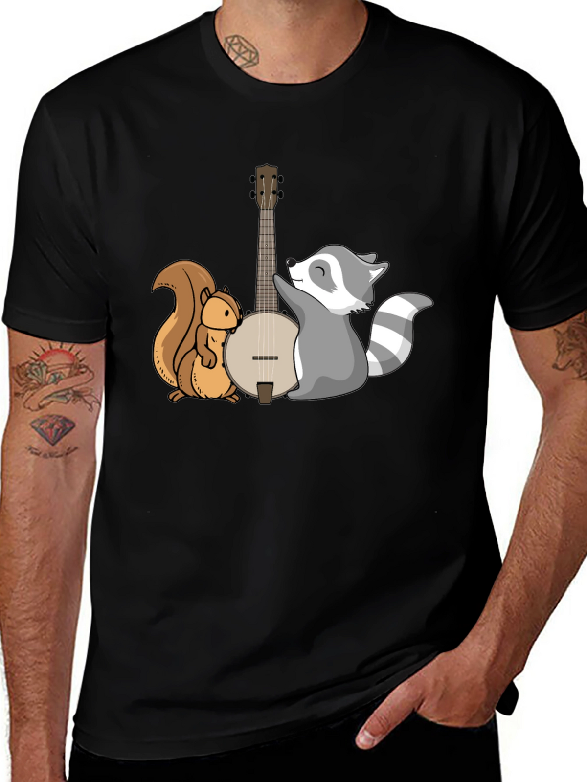 Squirrel and Raccoon Banjo Graphic Tee