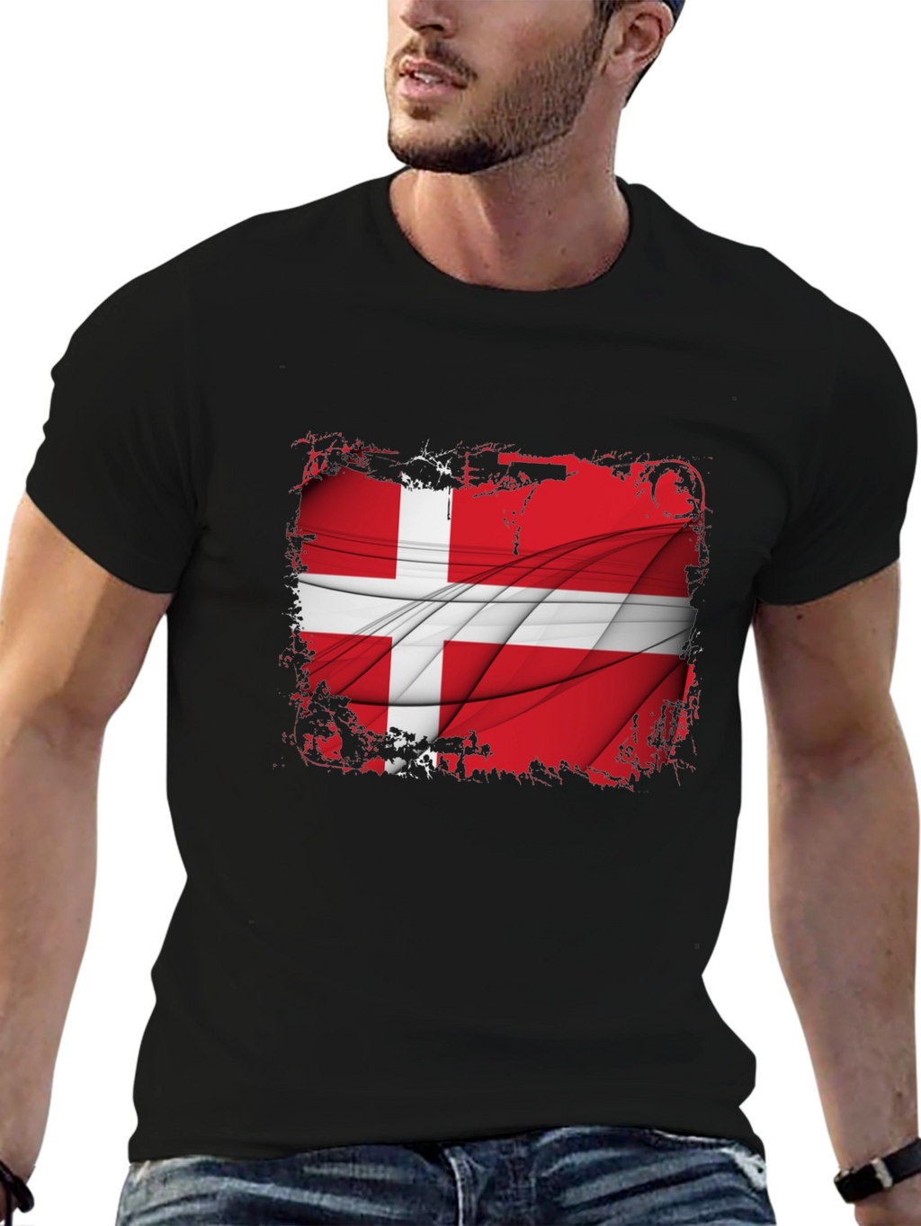 Denmark Flag Graphic Tee - Mens Black T-Shirt
