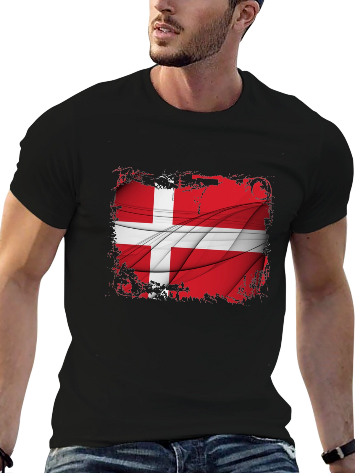 Denmark Flag Graphic Tee - Mens Black T-Shirt