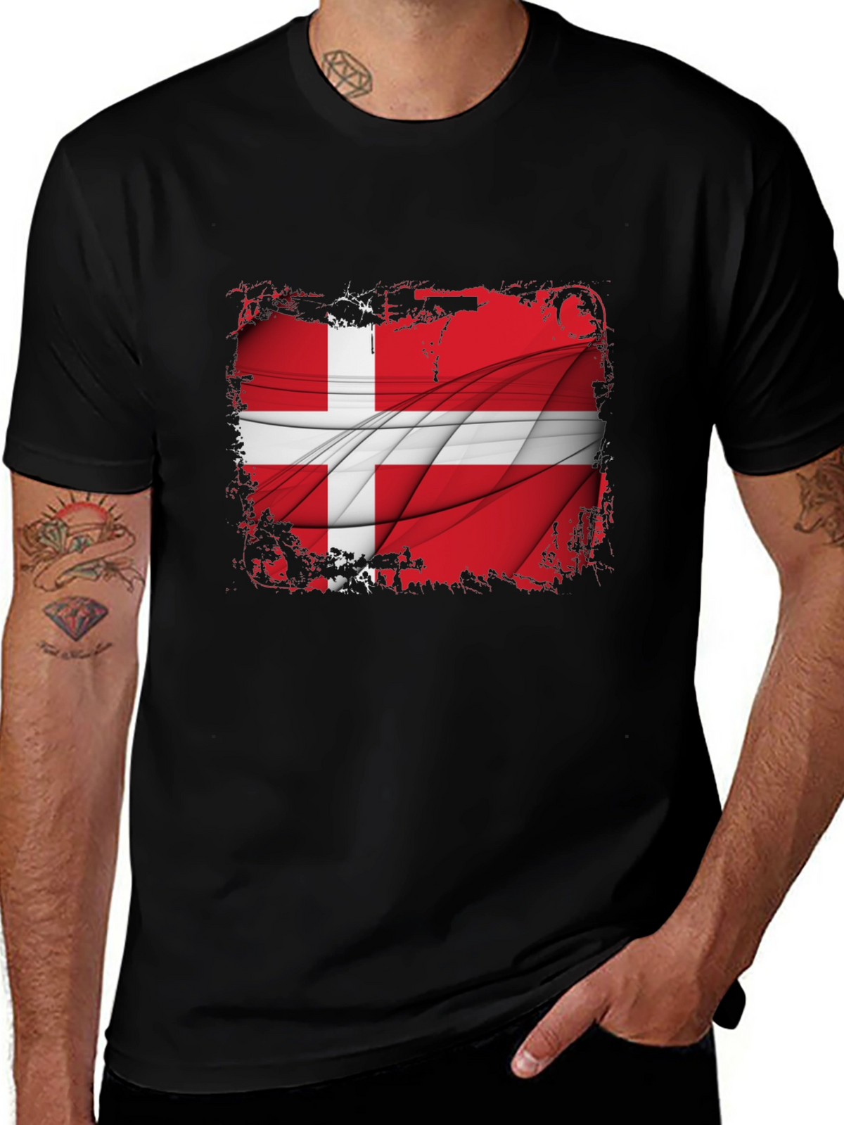 Denmark Flag Graphic Tee - Mens Black T-Shirt