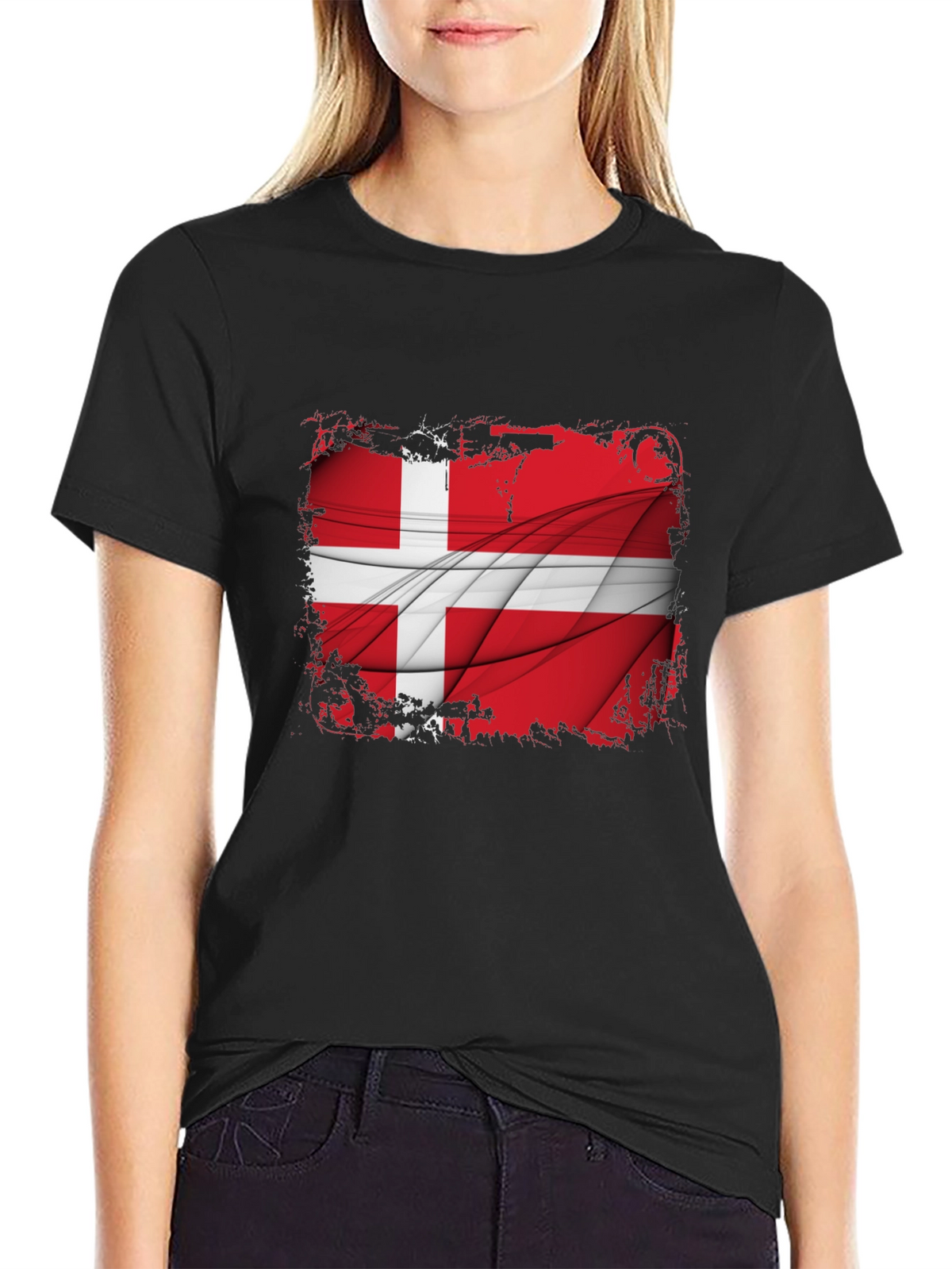Denmark Flag Graphic Tee - Mens Black T-Shirt