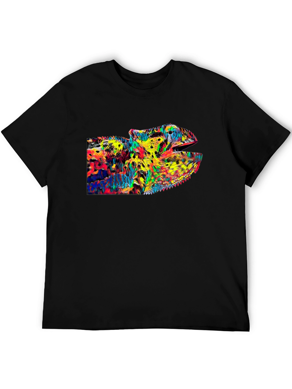 Psychedelic Chameleon Graphic T-Shirt - Black