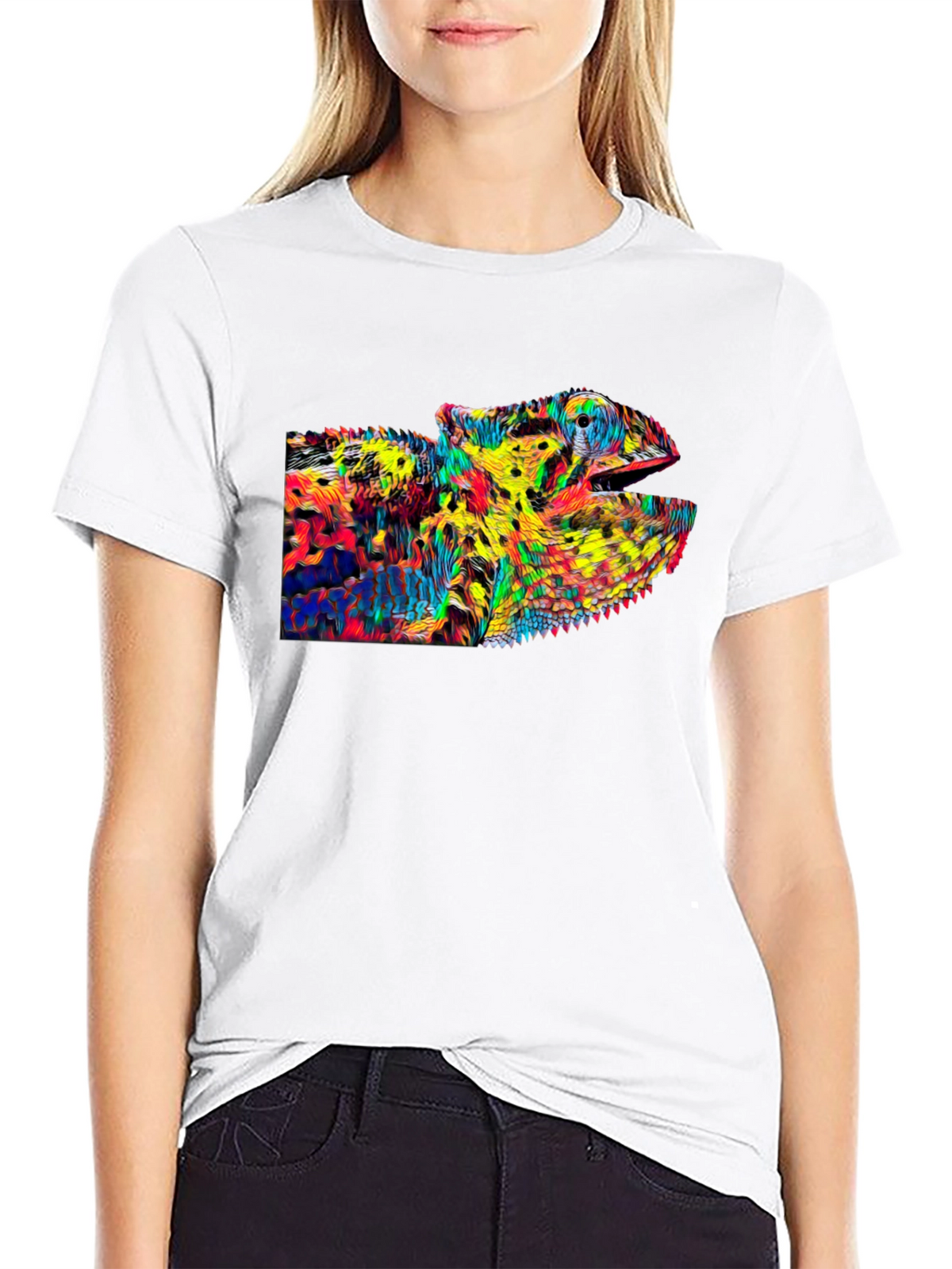 Psychedelic Chameleon Graphic T-Shirt - Black