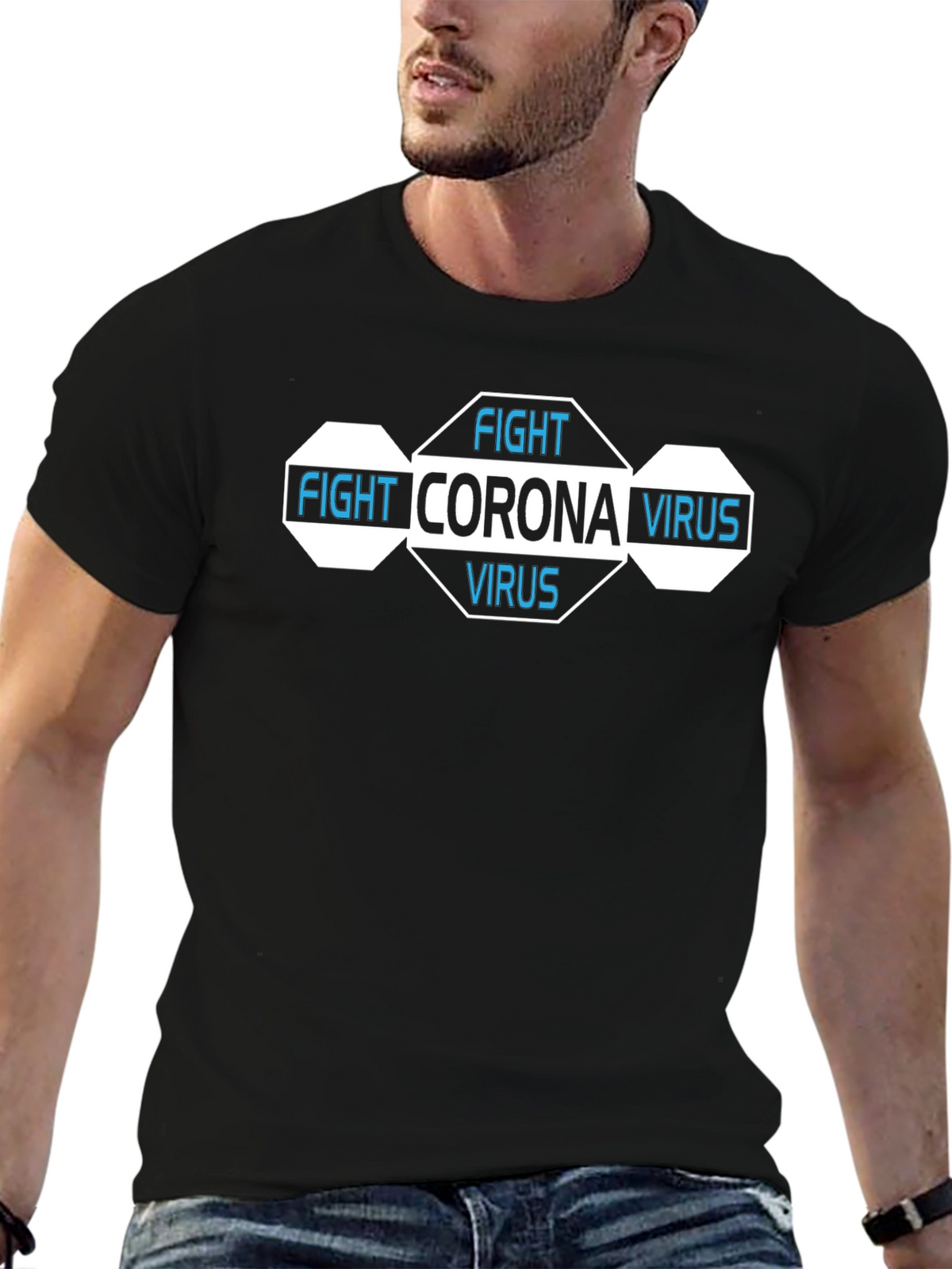 Fight Corona Virus Black Graphic T-Shirt