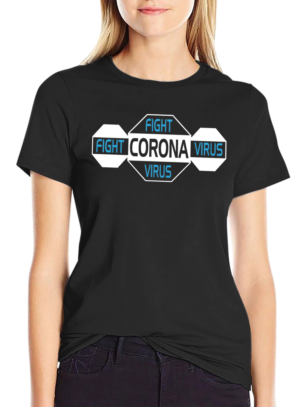 Fight Corona Virus Black Graphic T-Shirt