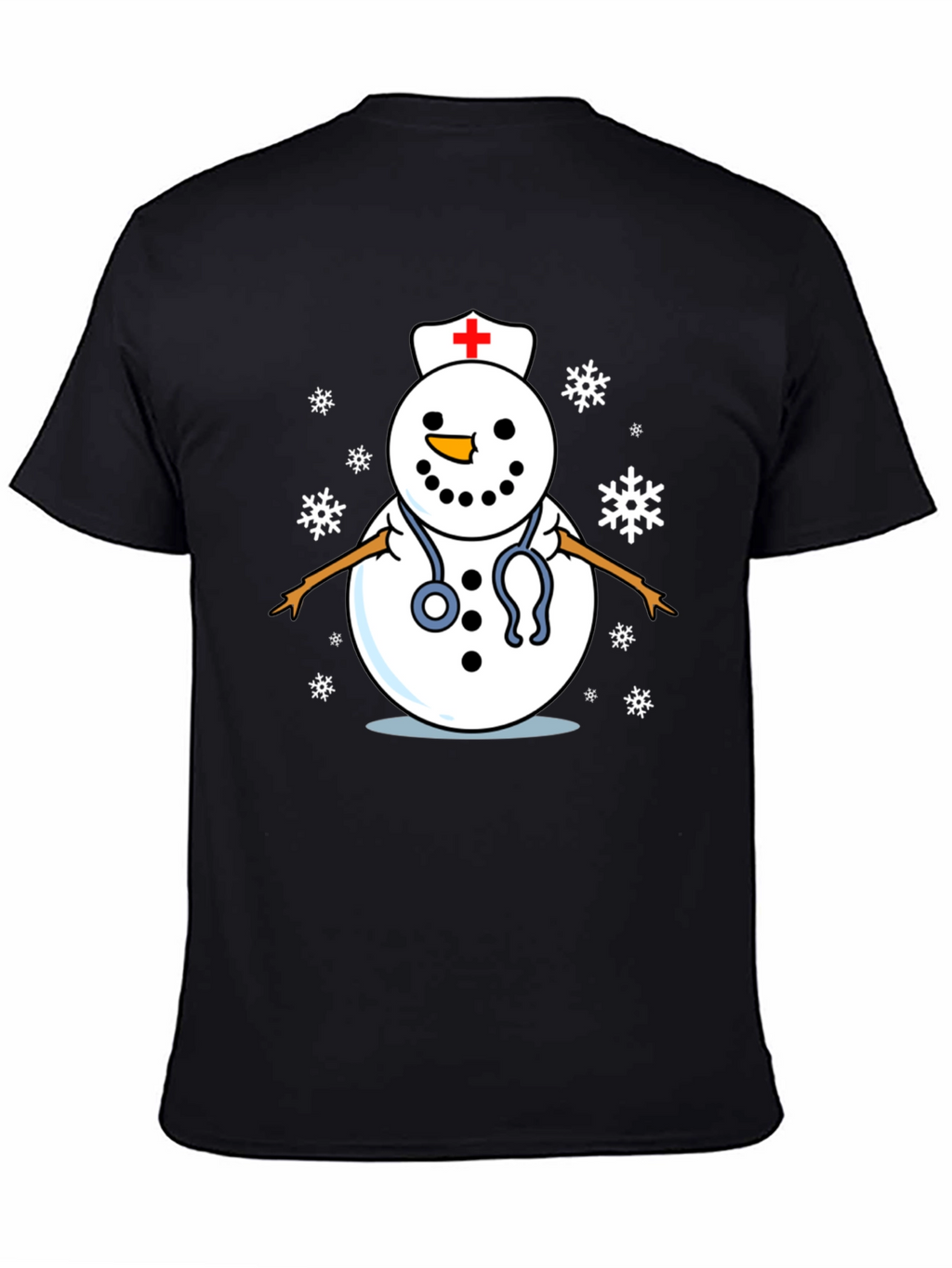 Nurse Snowman T-Shirt - Black Cotton Holiday Tee