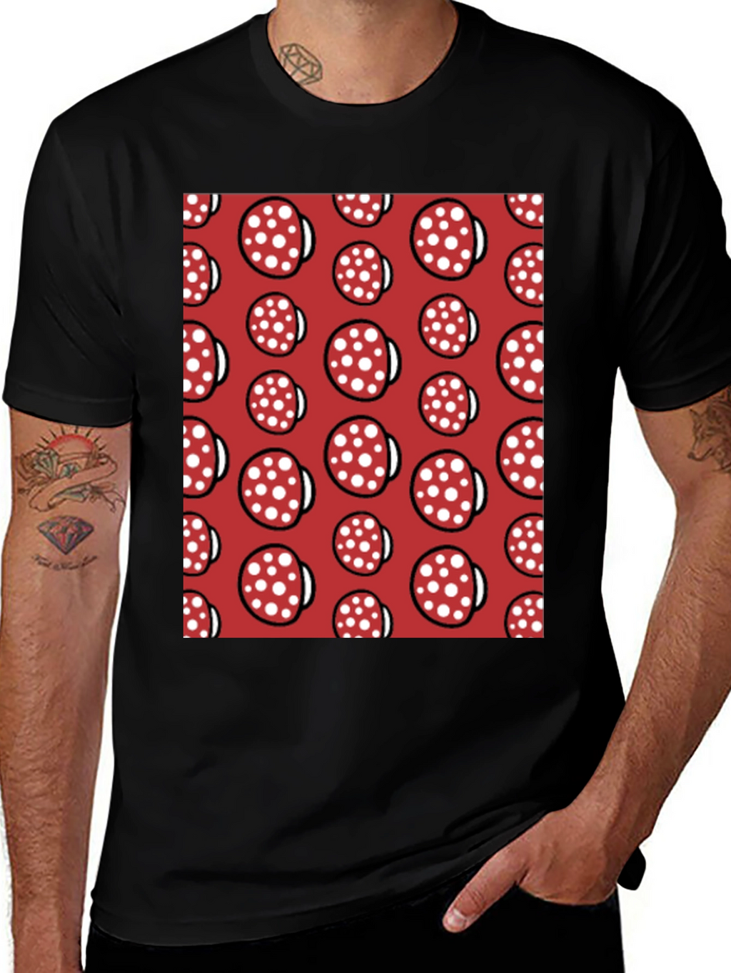Novelty Salami Pattern Black T-Shirt