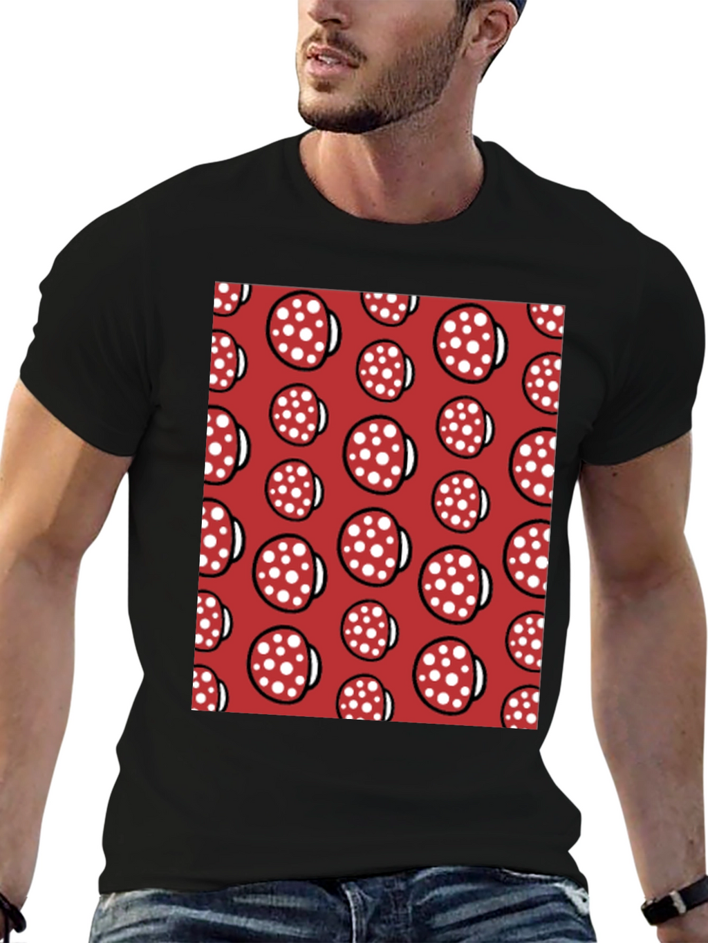 Novelty Salami Pattern Black T-Shirt