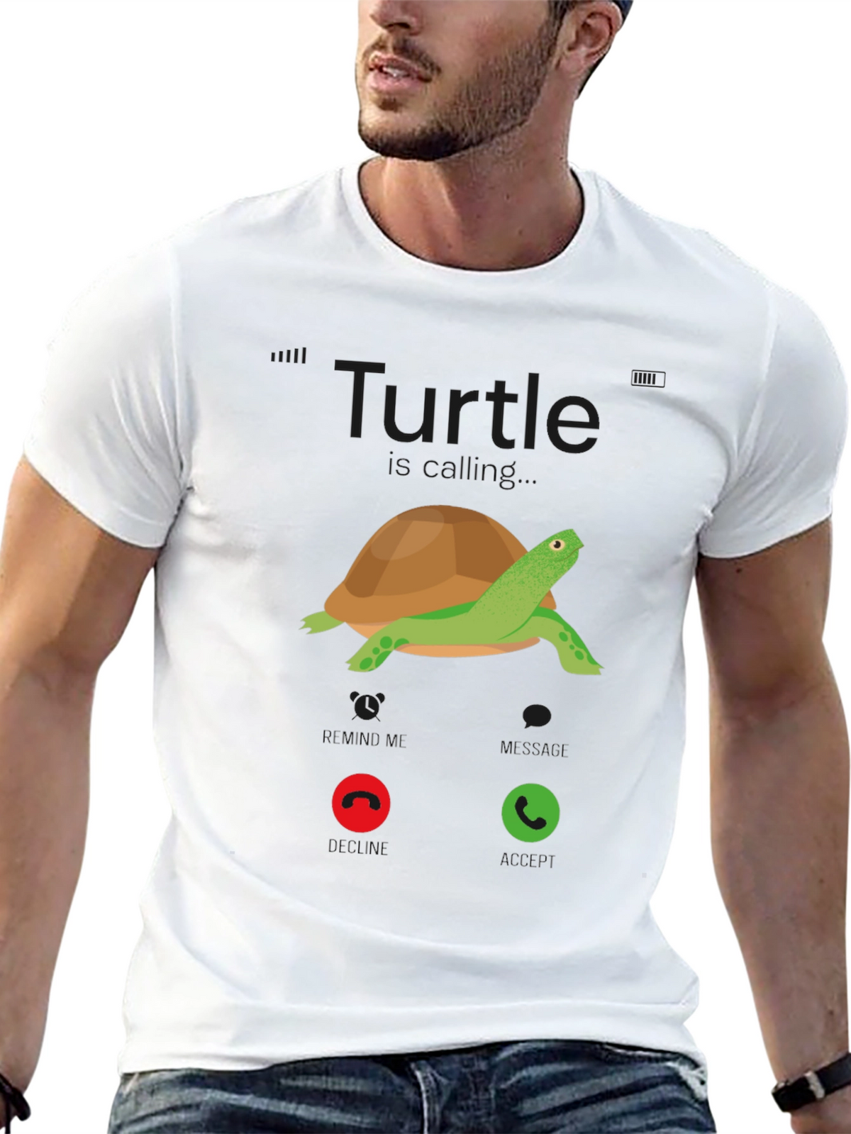 Turtle Incoming Call T-Shirt - Funny Cartoon Tee