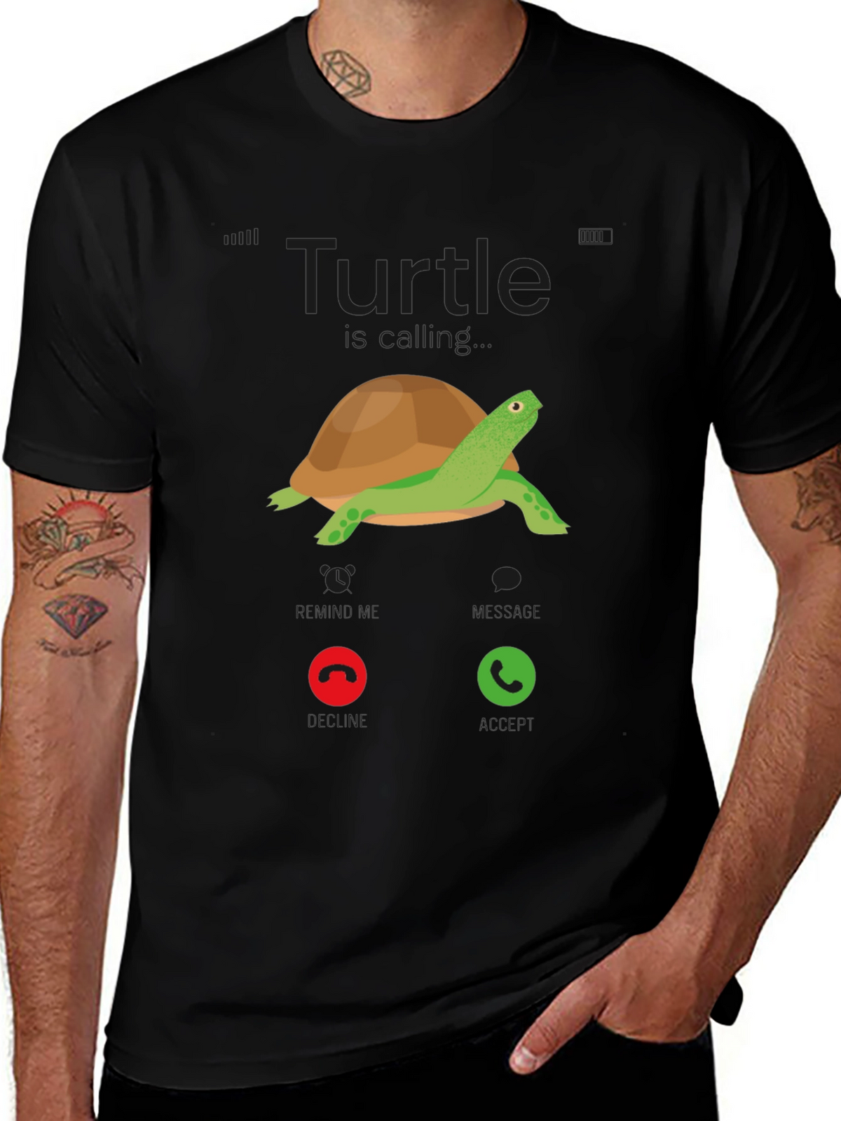 Turtle Incoming Call T-Shirt - Funny Cartoon Tee