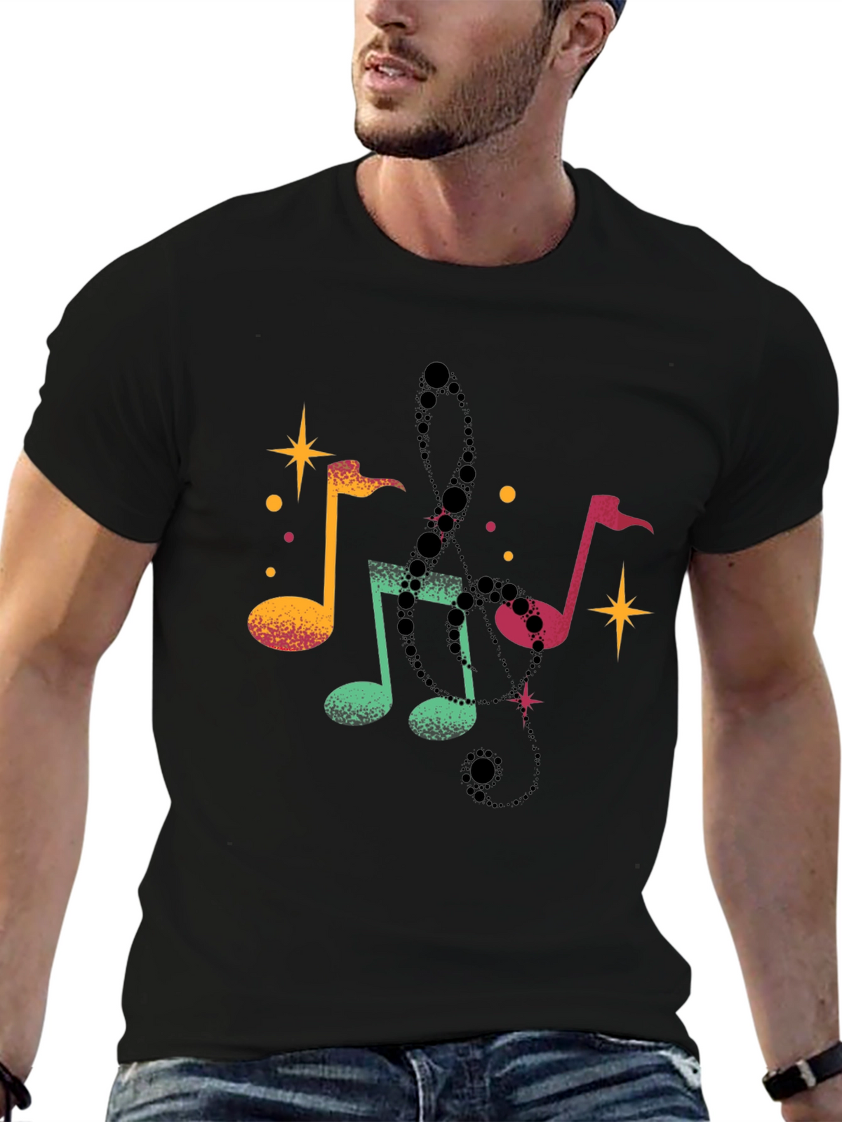 Musical Notes Black T-Shirt