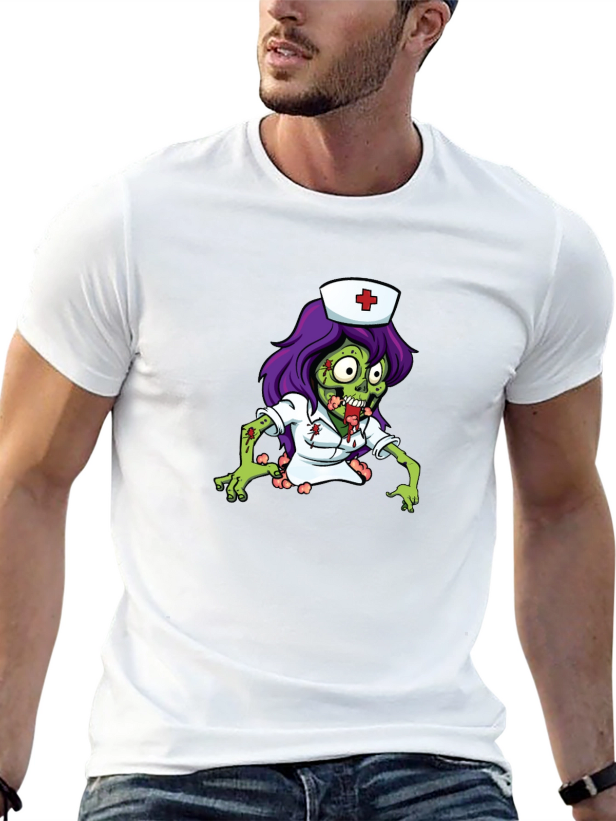 Zombie Nurse Graphic Tee - Black Cotton T-Shirt