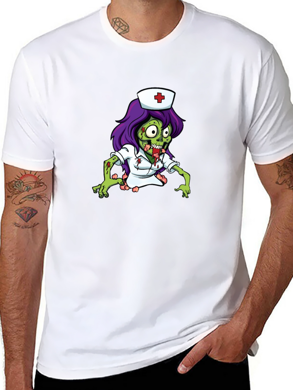 Zombie Nurse Graphic Tee - Black Cotton T-Shirt