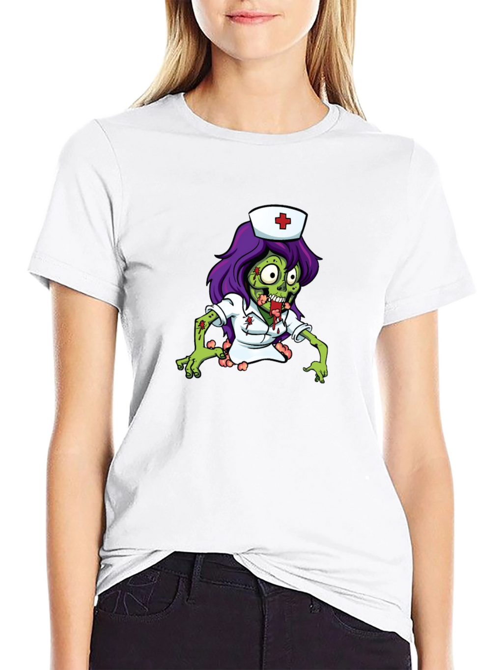 Zombie Nurse Graphic Tee - Black Cotton T-Shirt