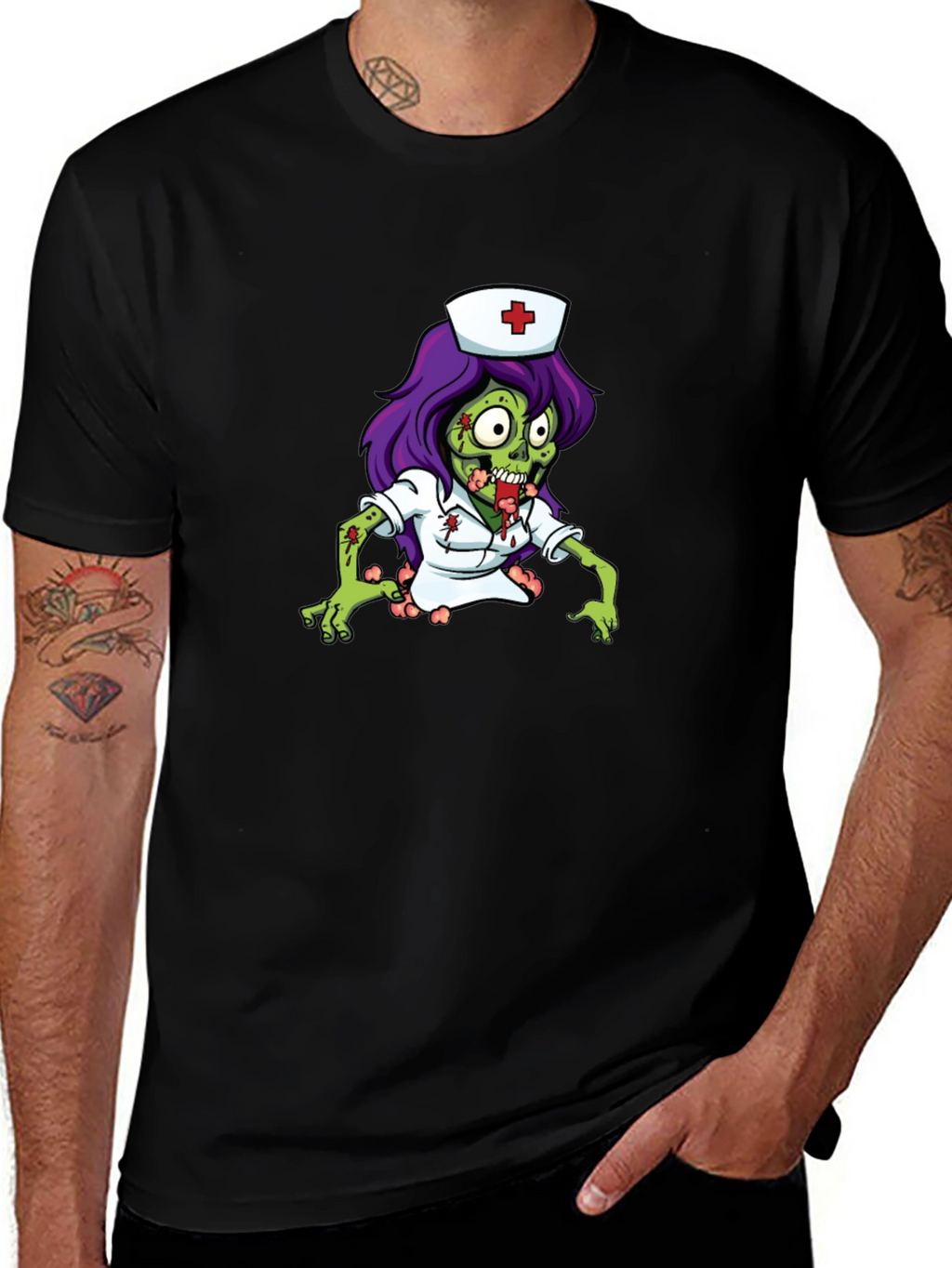 Zombie Nurse Graphic Tee - Black Cotton T-Shirt