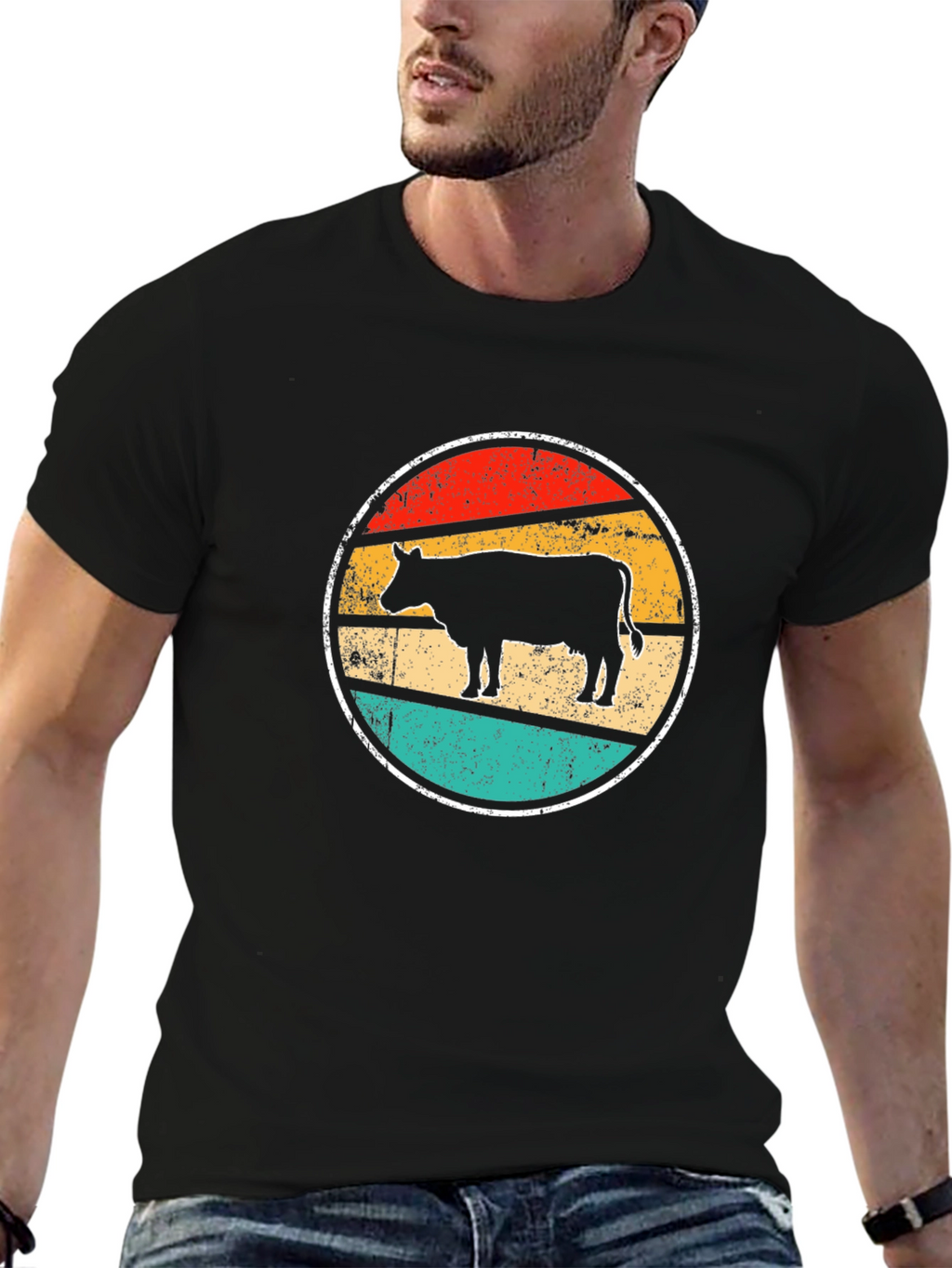 Retro Cow Graphic Tee - Farm Animal T-Shirt