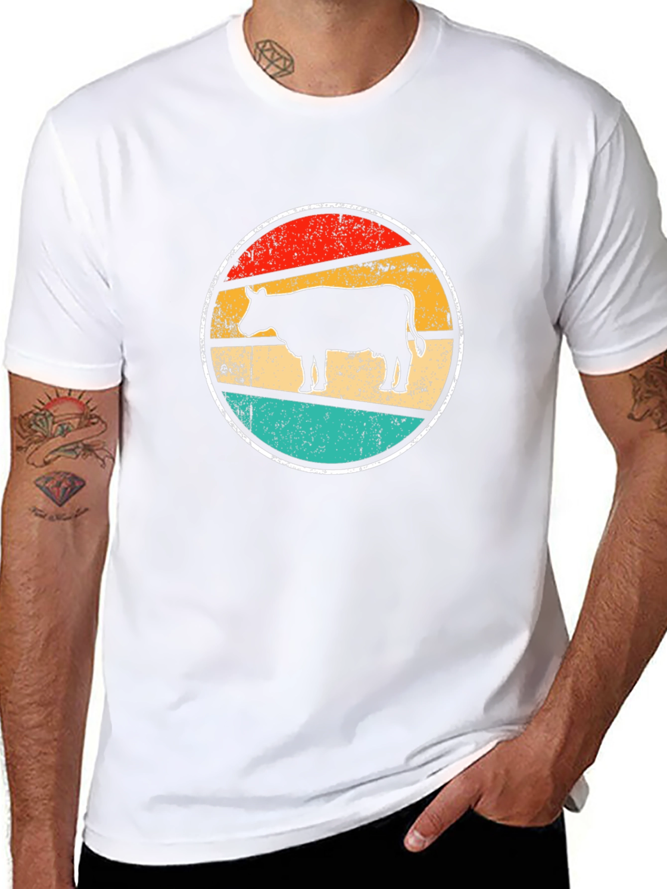 Retro Cow Graphic Tee - Farm Animal T-Shirt