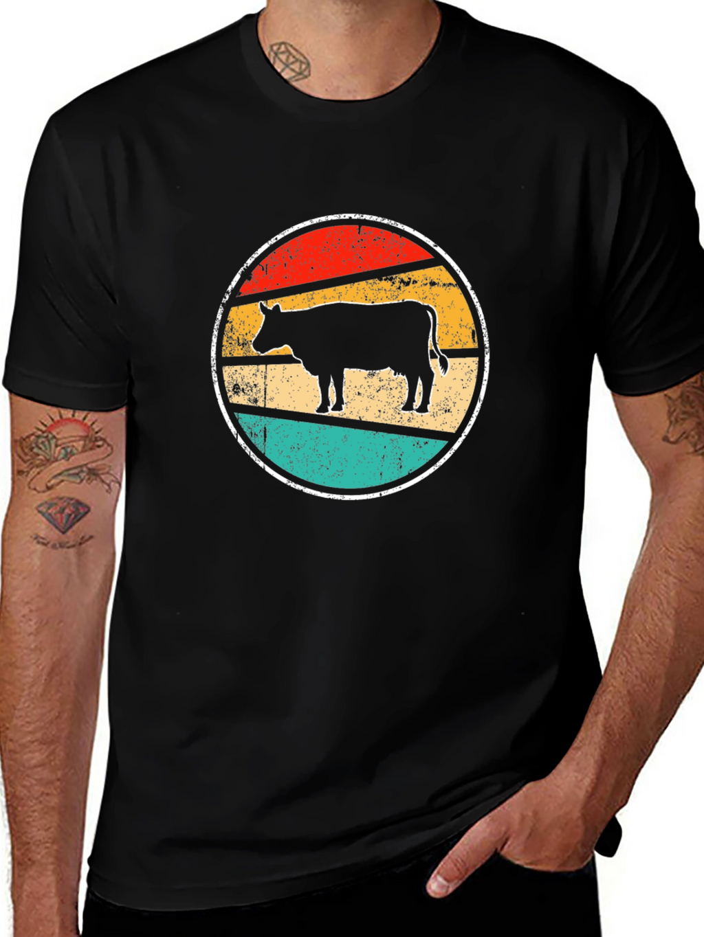 Retro Cow Graphic Tee - Farm Animal T-Shirt