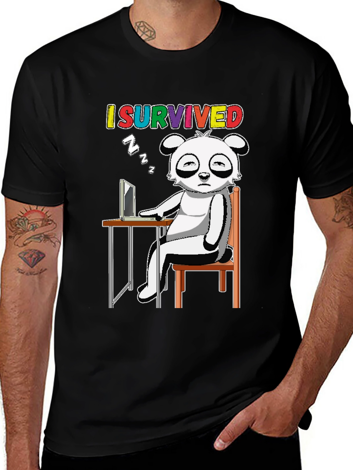 I Survived T-Shirt with Cartoon Panda Sleeping