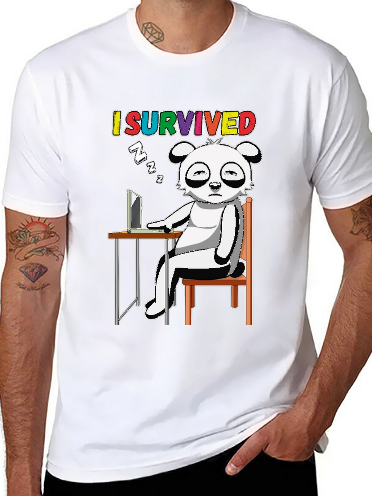 I Survived T-Shirt with Cartoon Panda Sleeping