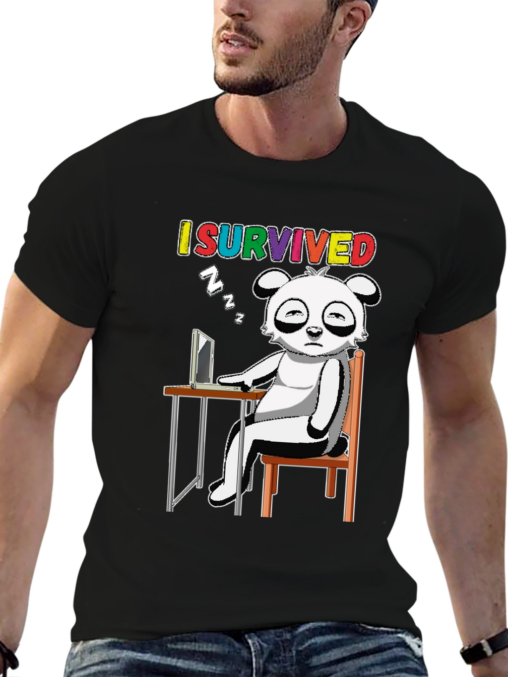 I Survived T-Shirt with Cartoon Panda Sleeping