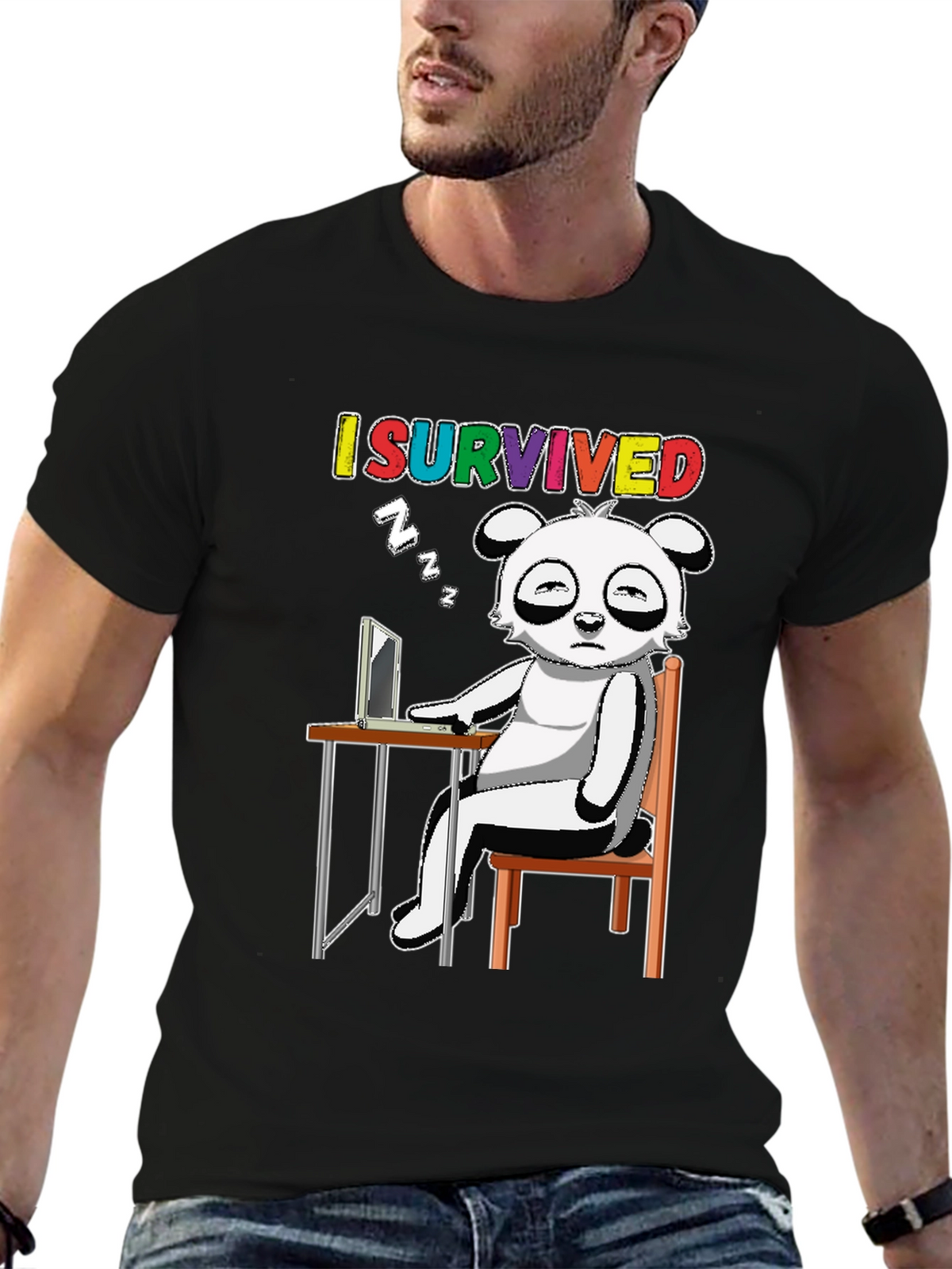 I Survived T-Shirt with Cartoon Panda Sleeping