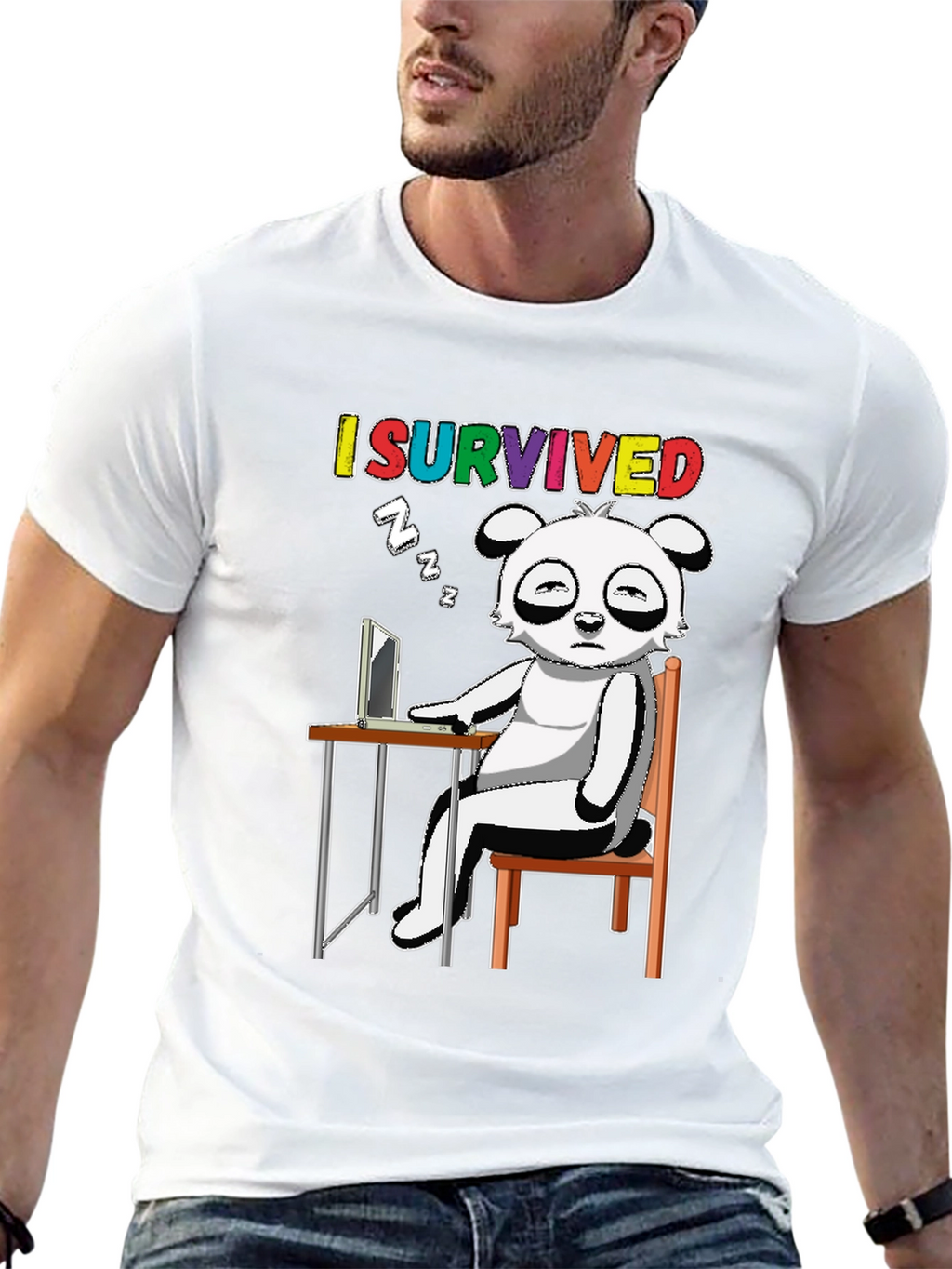 I Survived T-Shirt with Cartoon Panda Sleeping