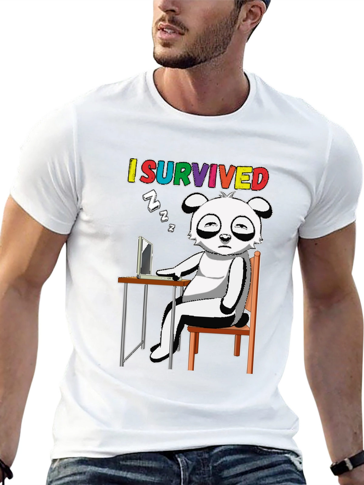 I Survived T-Shirt with Cartoon Panda Sleeping