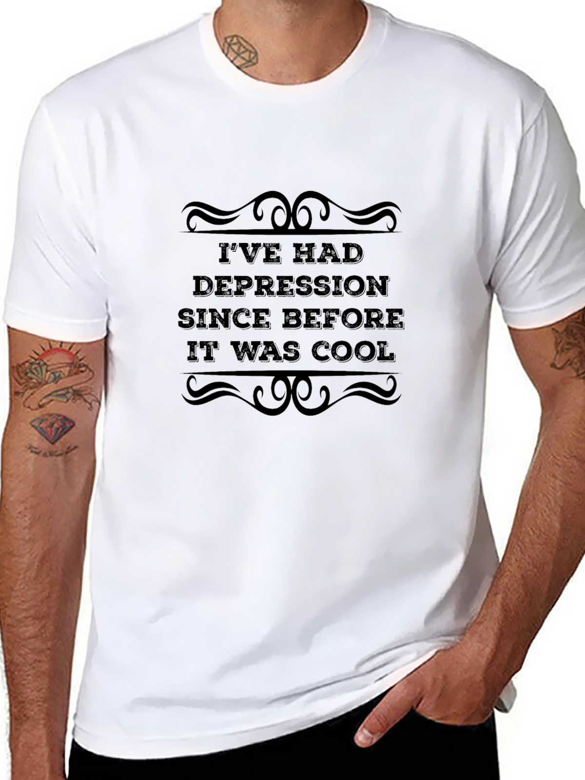 Depression Before Cool Black Graphic T-Shirt