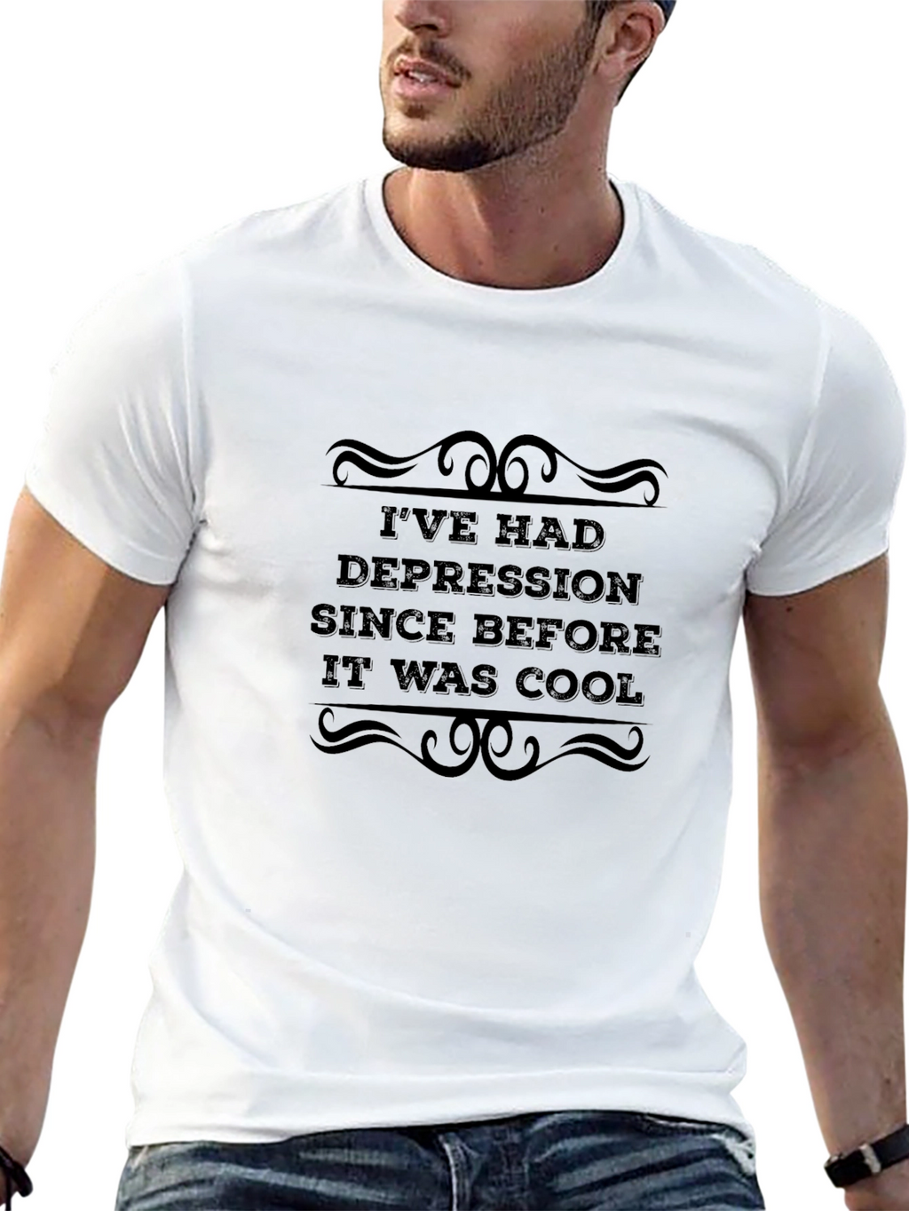 Depression Before Cool Black Graphic T-Shirt