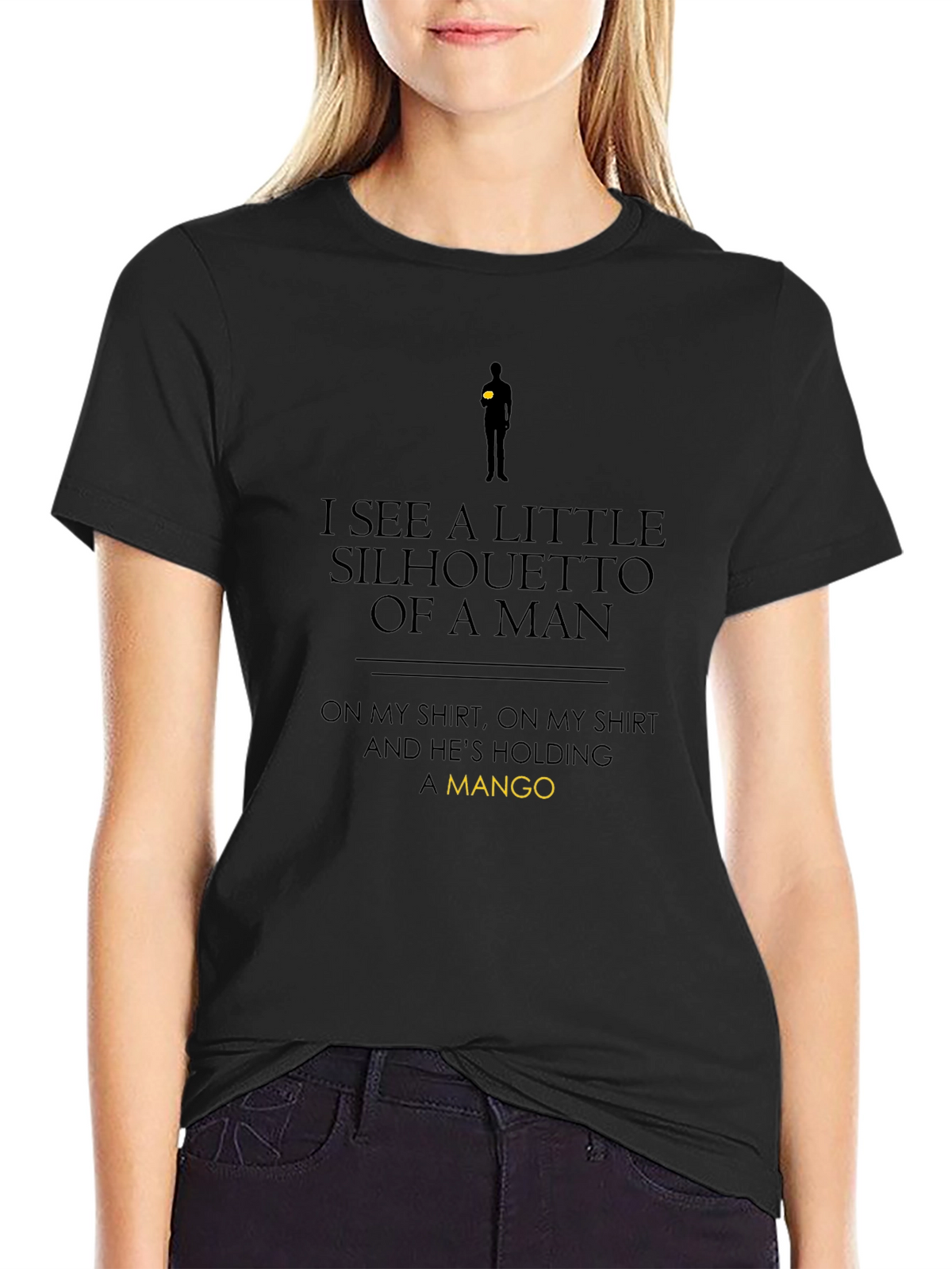 Silhouette of a Man Holding Mango Black T-Shirt