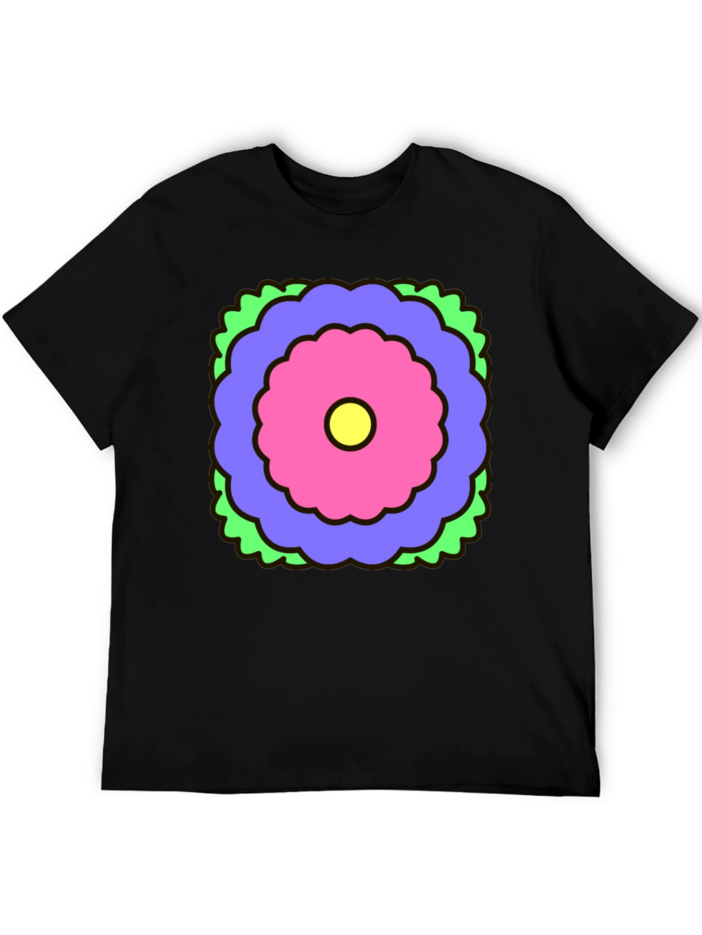Retro Flower Graphic Black T-Shirt