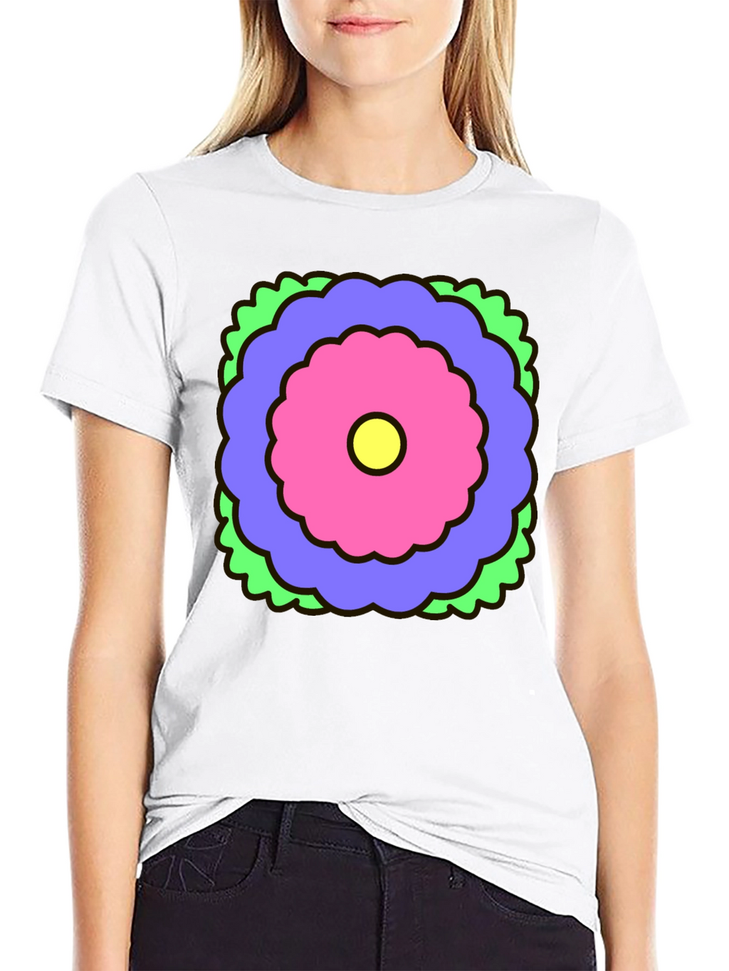 Retro Flower Graphic Black T-Shirt