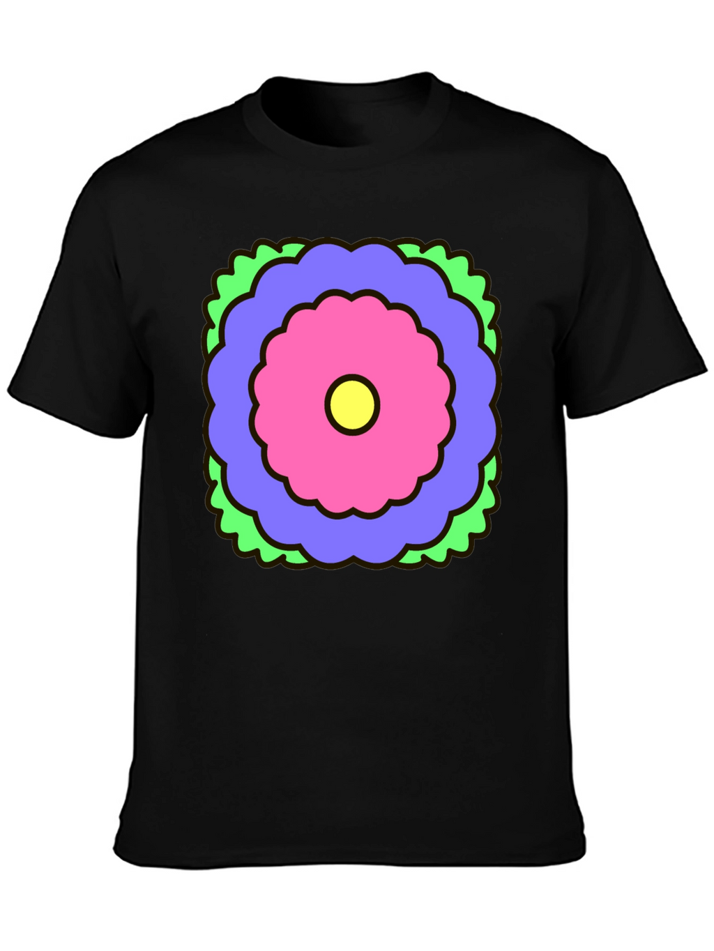 Retro Flower Graphic Black T-Shirt