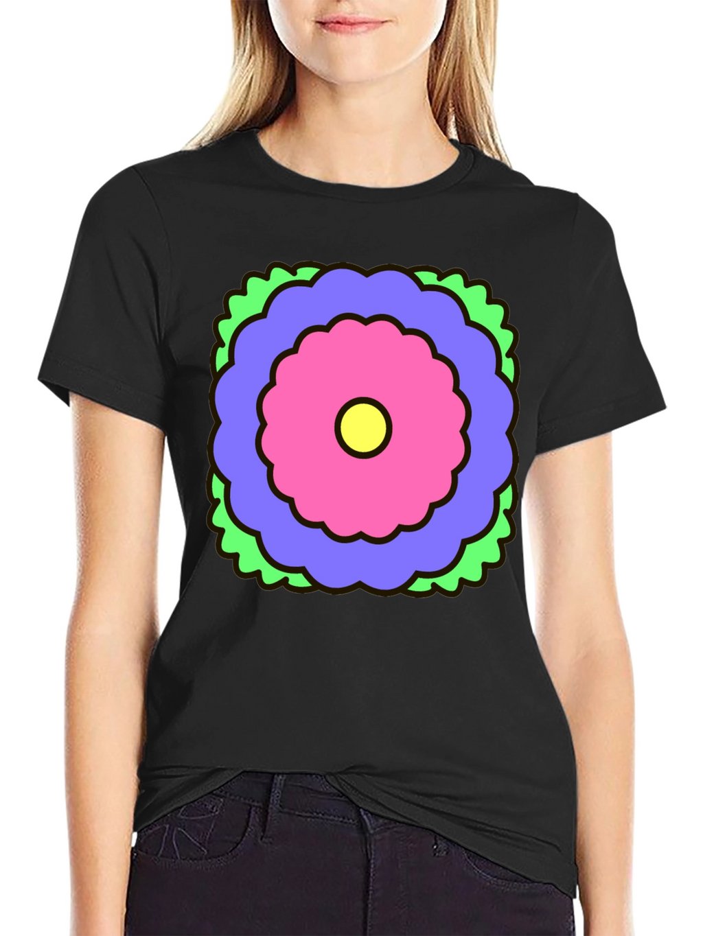 Retro Flower Graphic Black T-Shirt