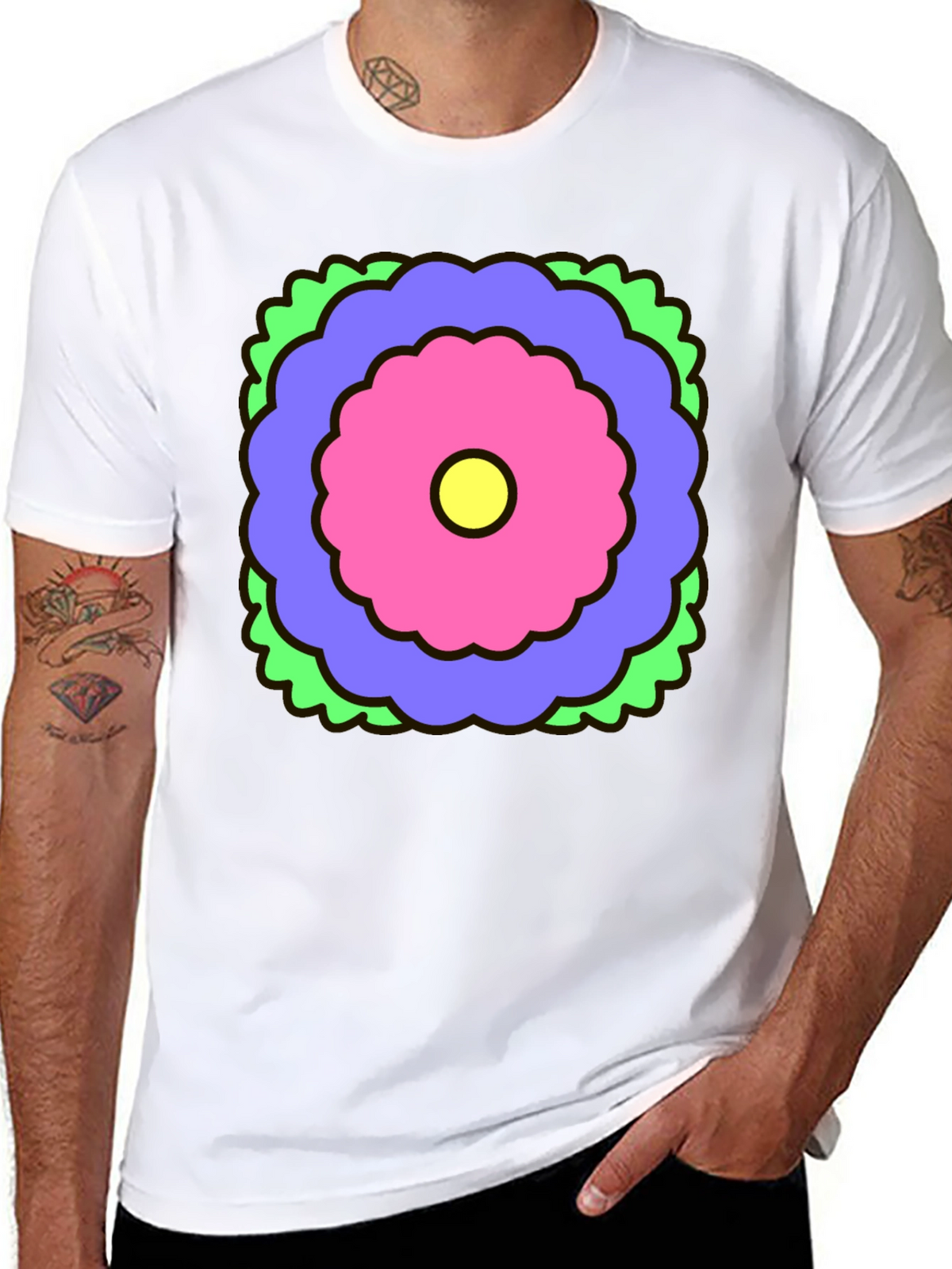 Retro Flower Graphic Black T-Shirt