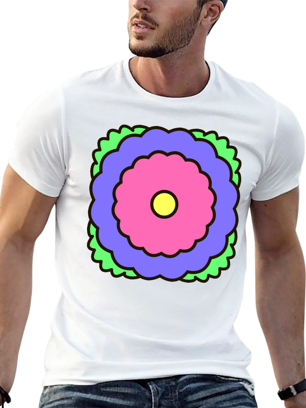 Retro Flower Graphic Black T-Shirt