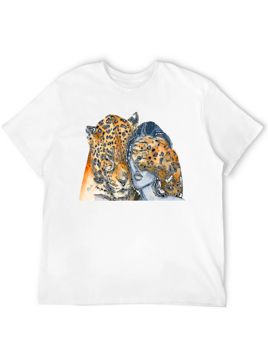 Leopard & Woman Graphic Print Black T-Shirt
