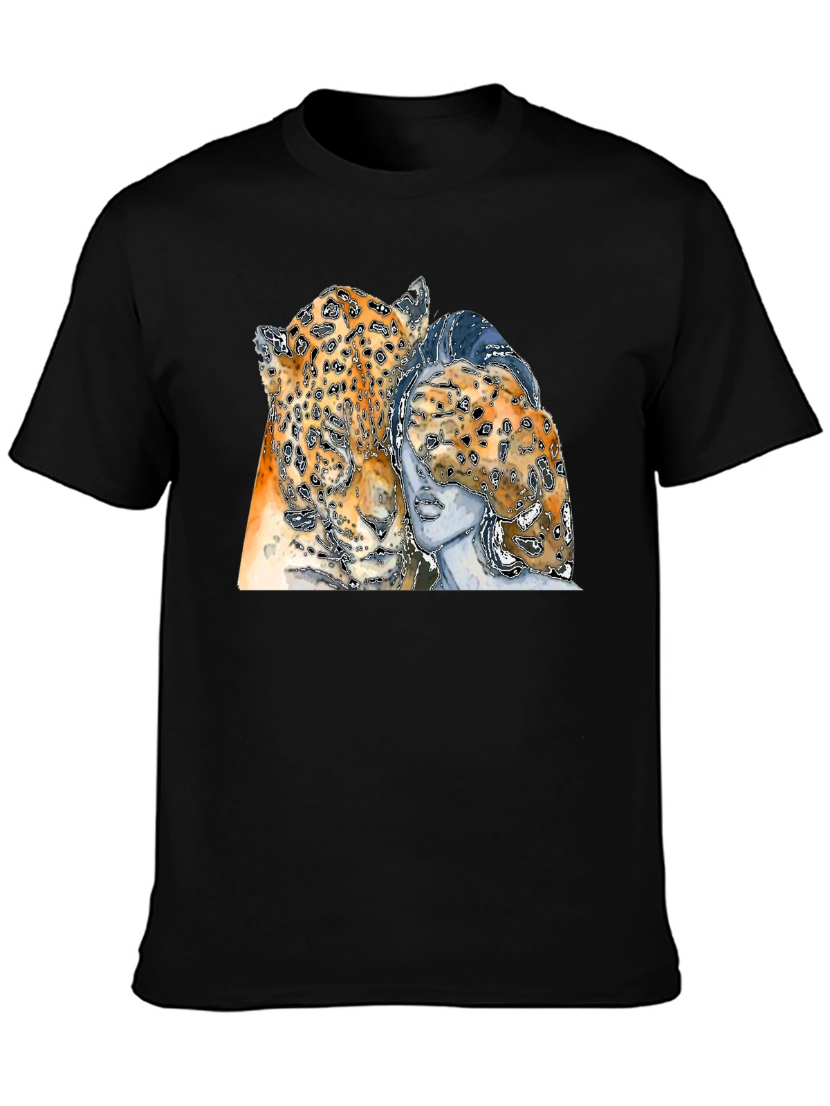 Leopard & Woman Graphic Print Black T-Shirt
