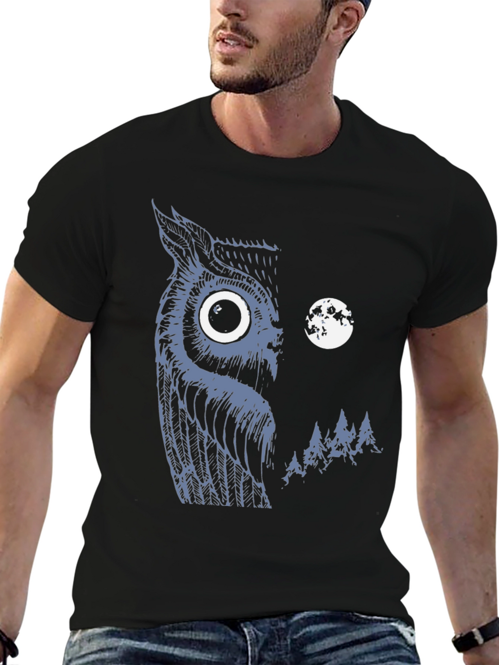 Owl & Moon Graphic Black T-Shirt
