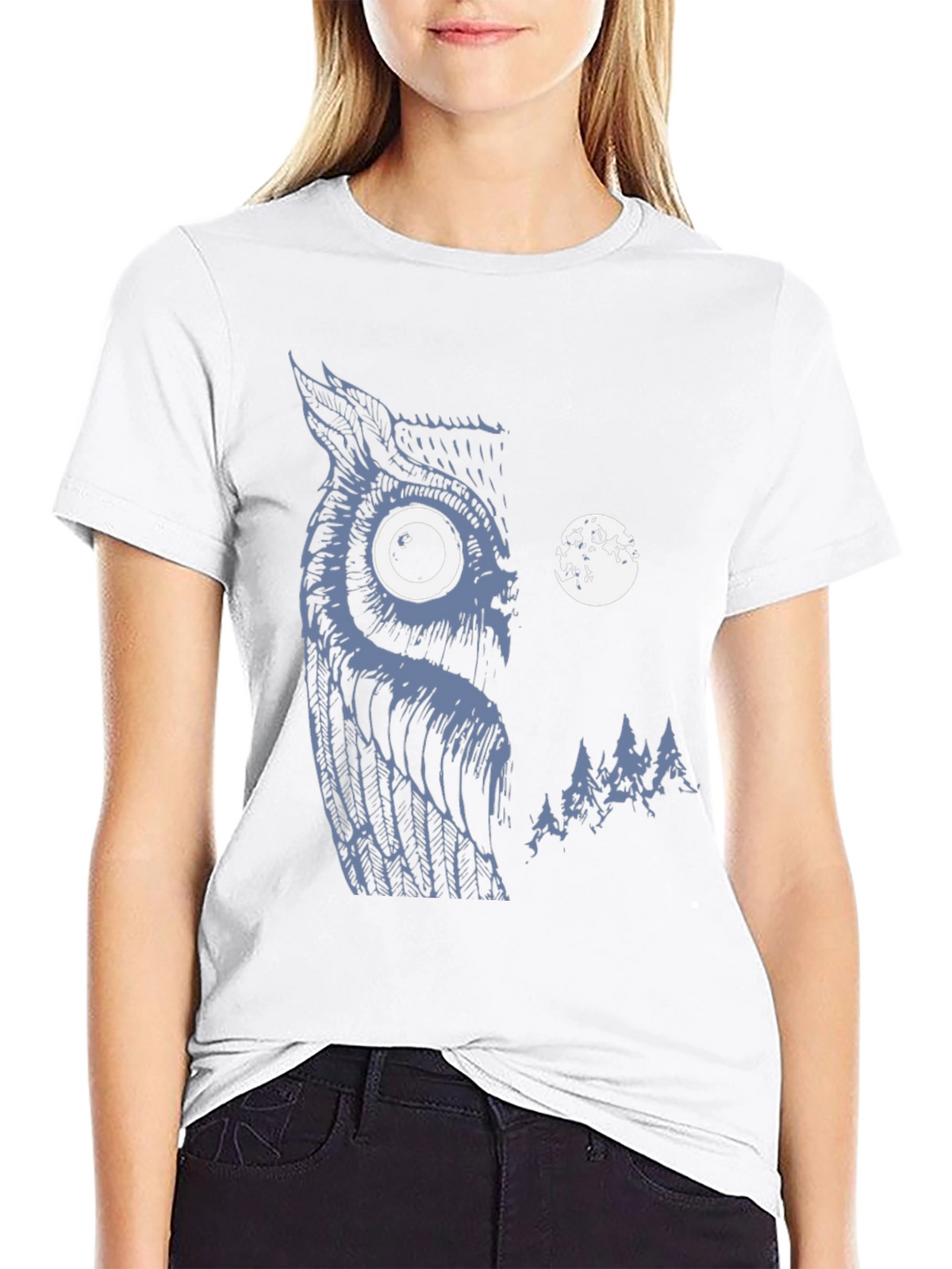 Owl & Moon Graphic Black T-Shirt