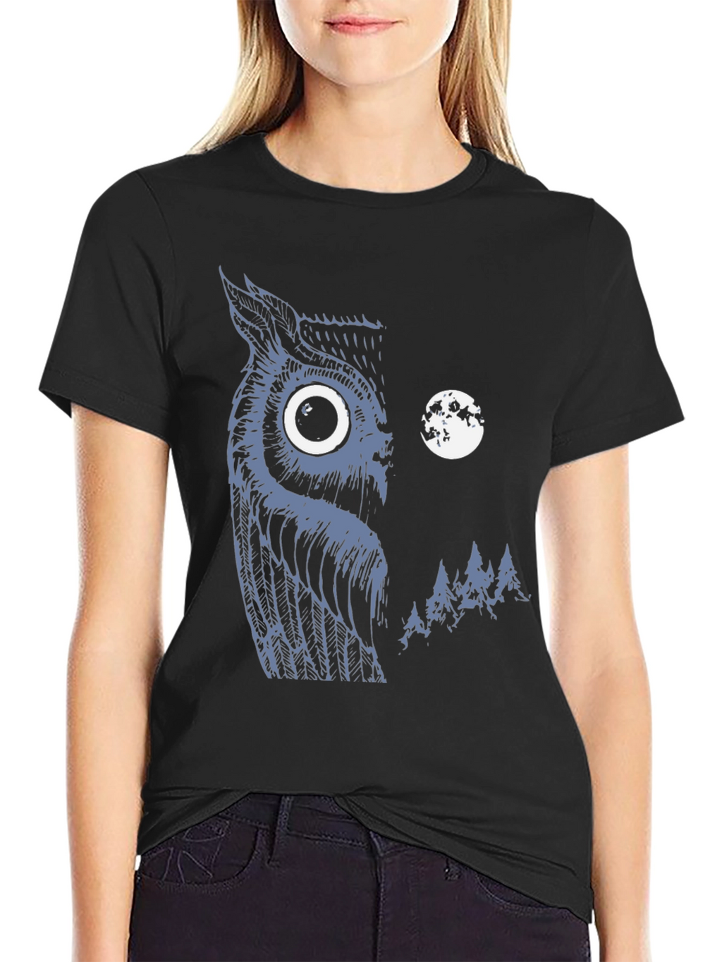 Owl & Moon Graphic Black T-Shirt