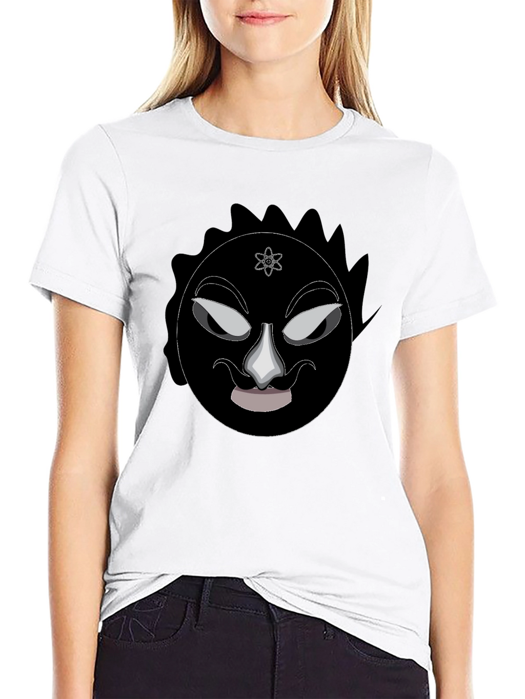 Graphic Black T-Shirt - Mysterious Face Design
