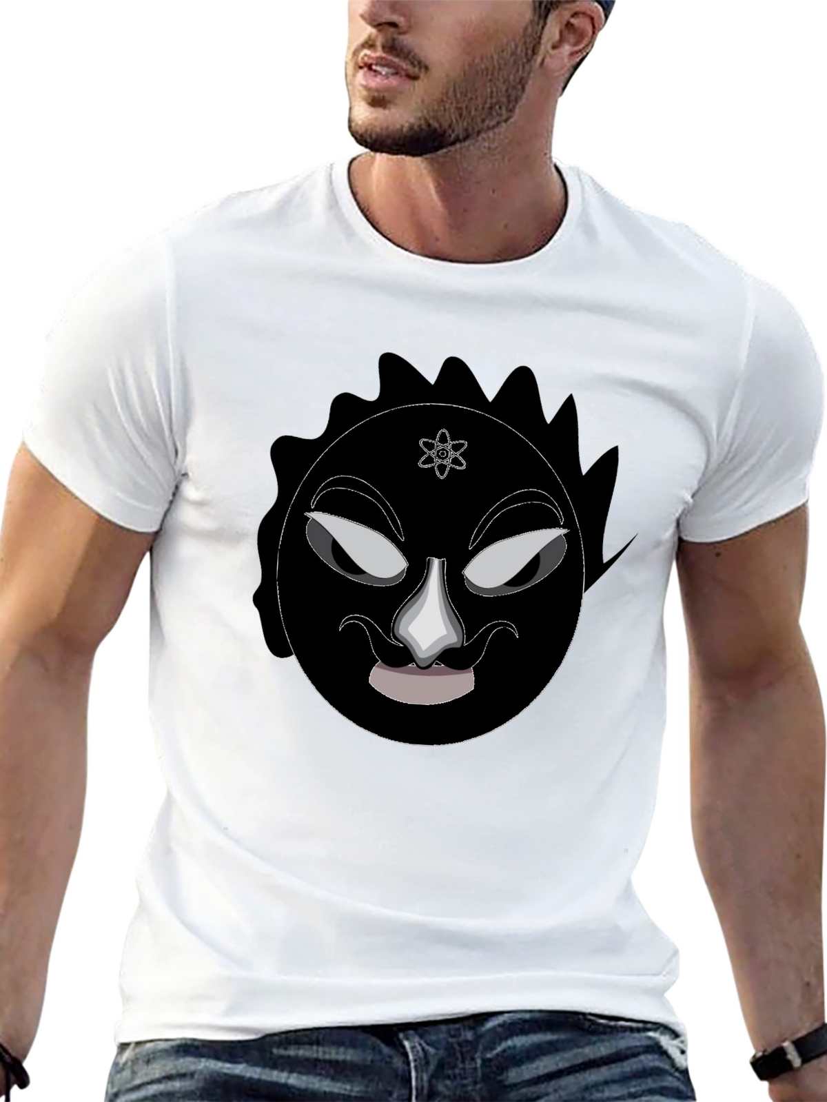 Graphic Black T-Shirt - Mysterious Face Design