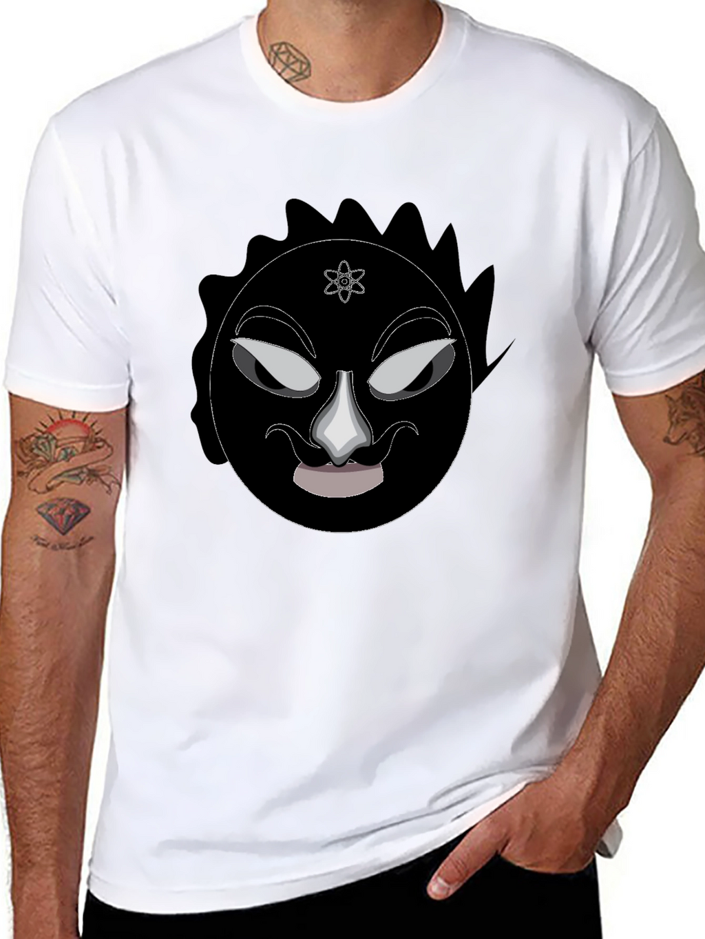 Graphic Black T-Shirt - Mysterious Face Design