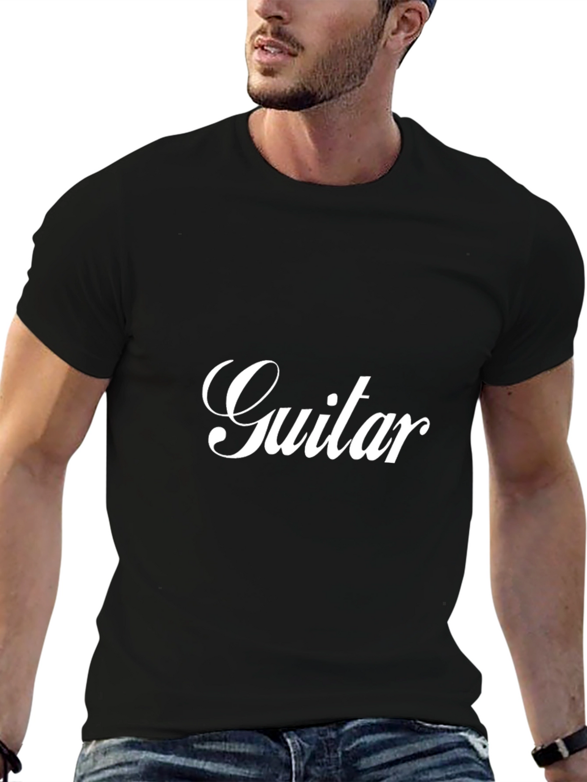 Guitar T-Shirt -  Classic Crew Neck Black Tee