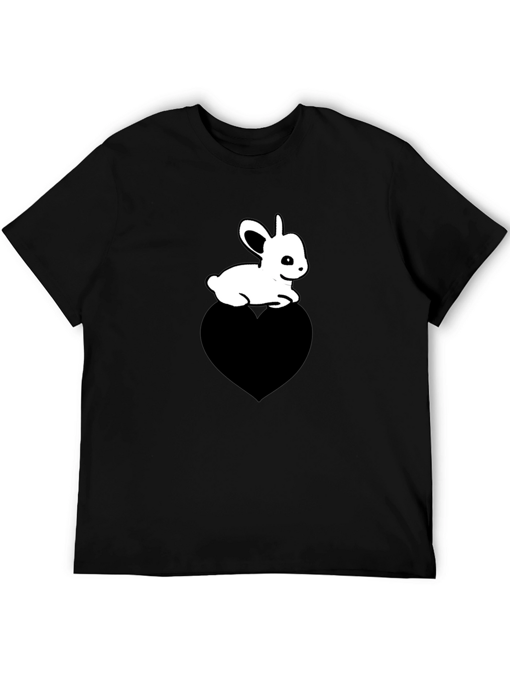 Cute Bunny on Heart T-Shirt - Unisex Black Tee