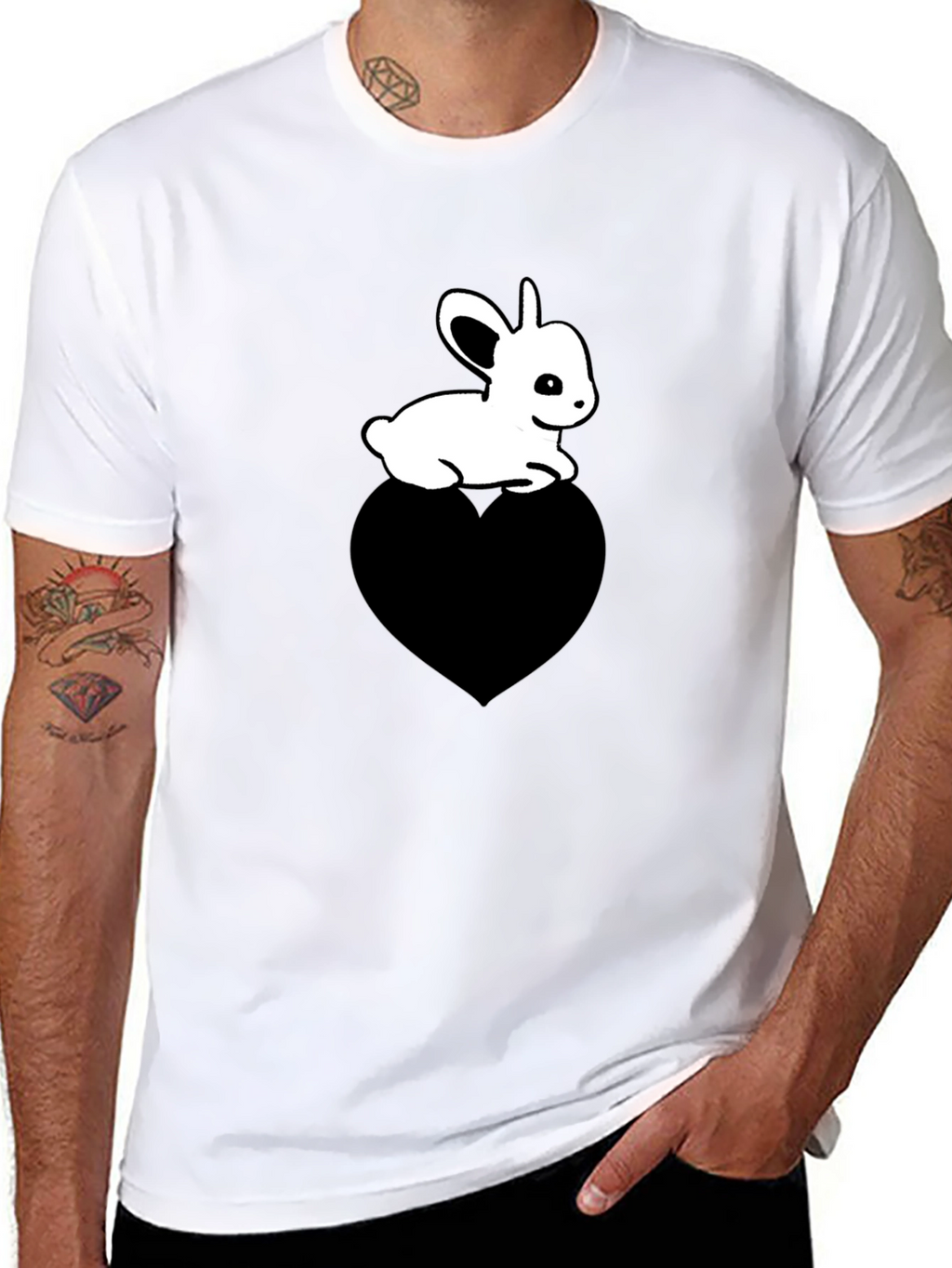 Cute Bunny on Heart T-Shirt - Unisex Black Tee