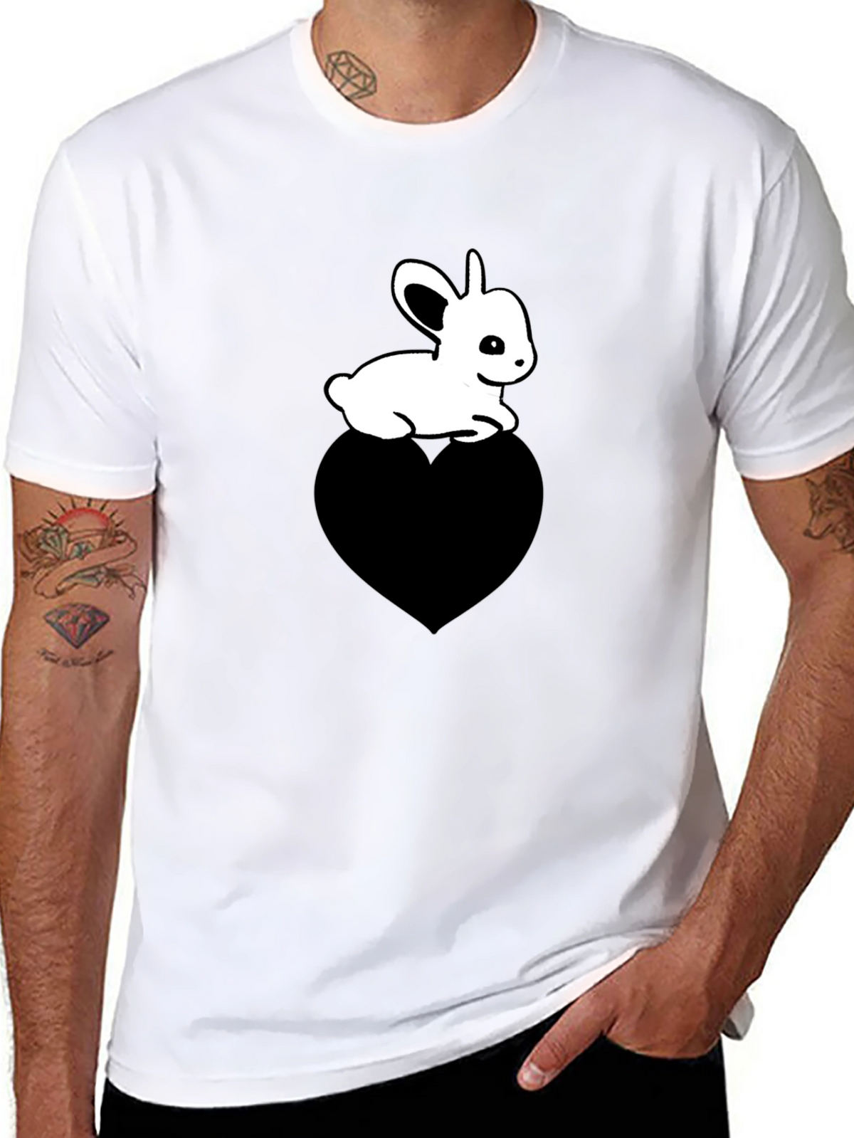 Cute Bunny on Heart T-Shirt - Unisex Black Tee