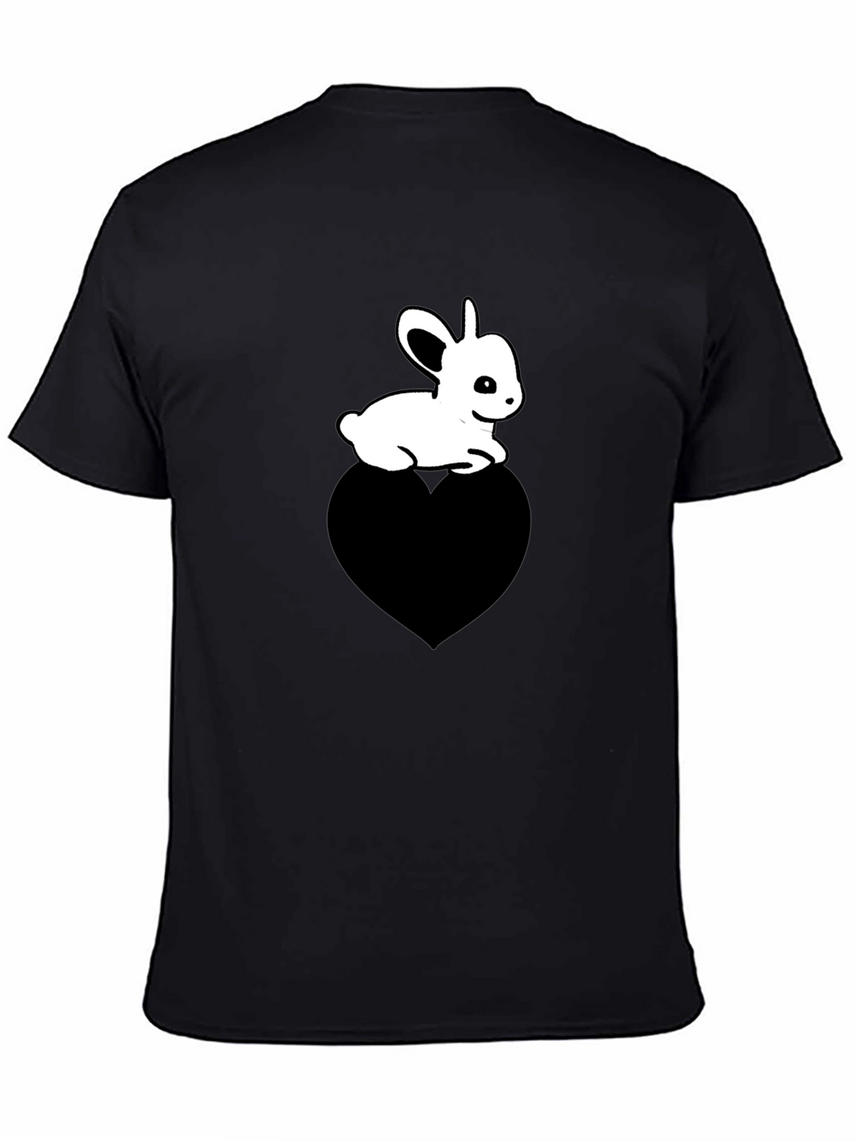 Cute Bunny on Heart T-Shirt - Unisex Black Tee